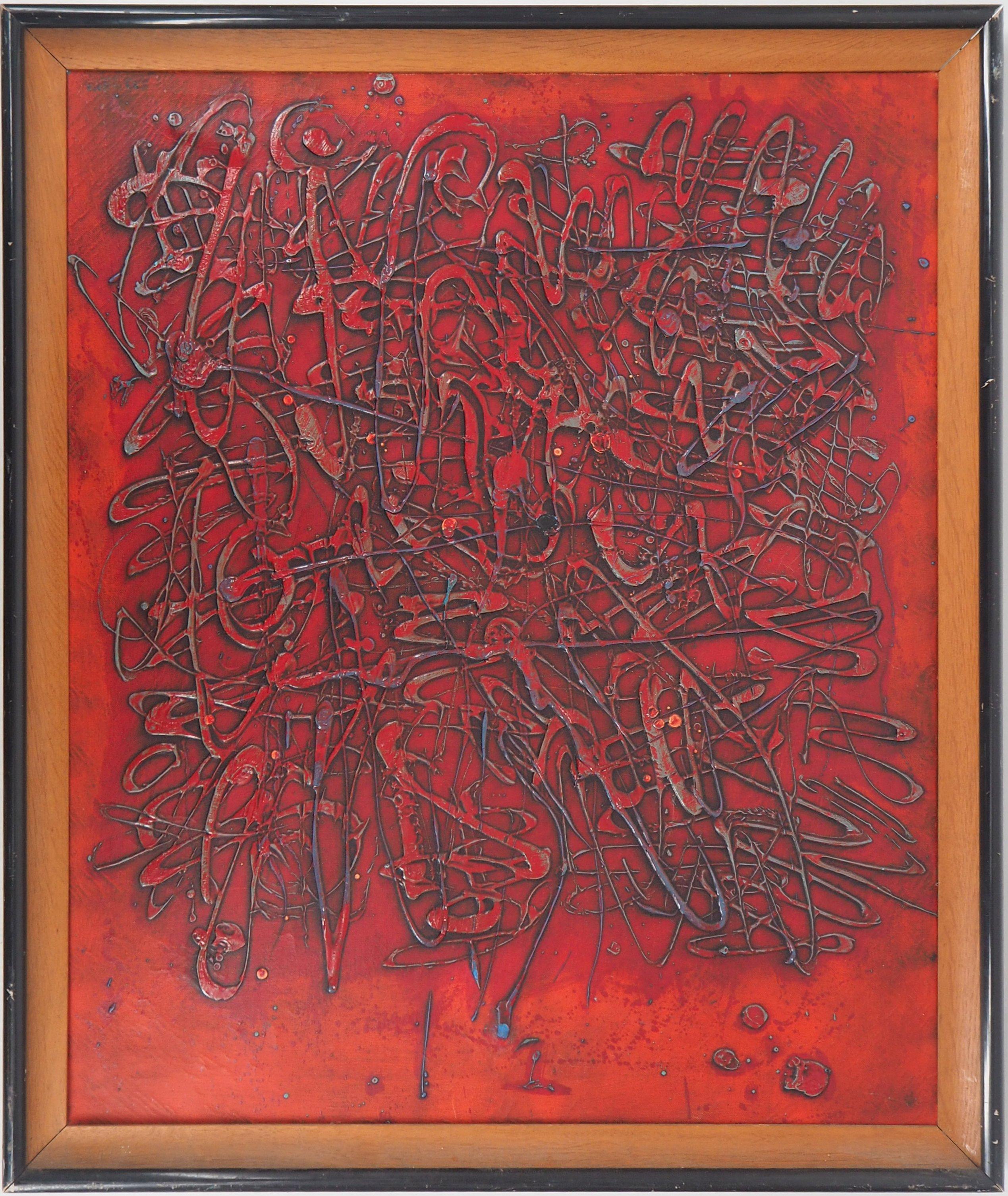 Jean Rustin Abstract Painting - Abstraction in Red - Original oil on canvas - Signed