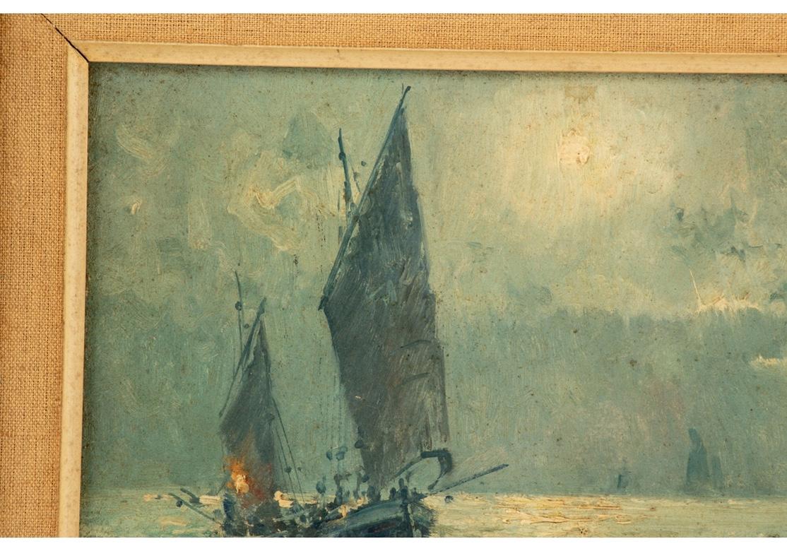 French Jean Salabet Oil on Board of a Seascape at Night