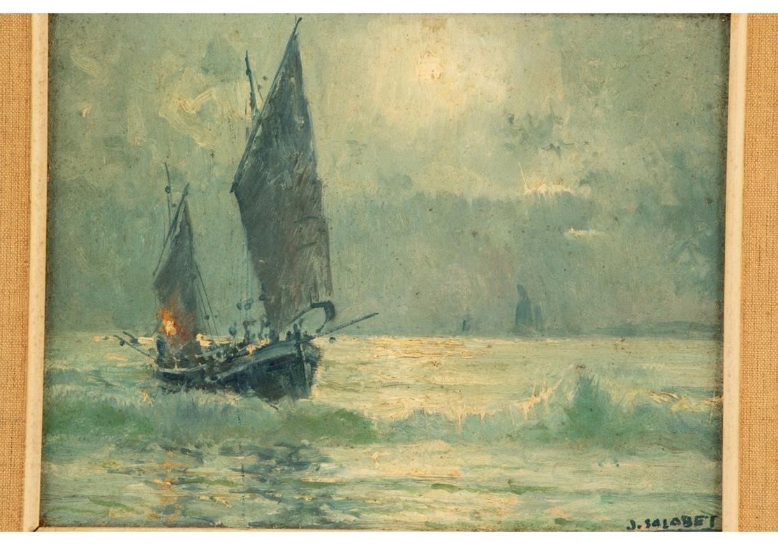 Jean Salabet Oil on Board of a Seascape at Night In Good Condition In Bridgeport, CT