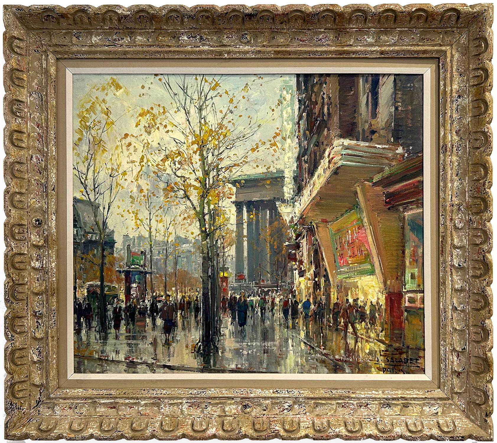 Jean Salabet Landscape Painting - "Boulevard de la Madeleine, Paris" Impressionist Oil Painting on Canvas Scene
