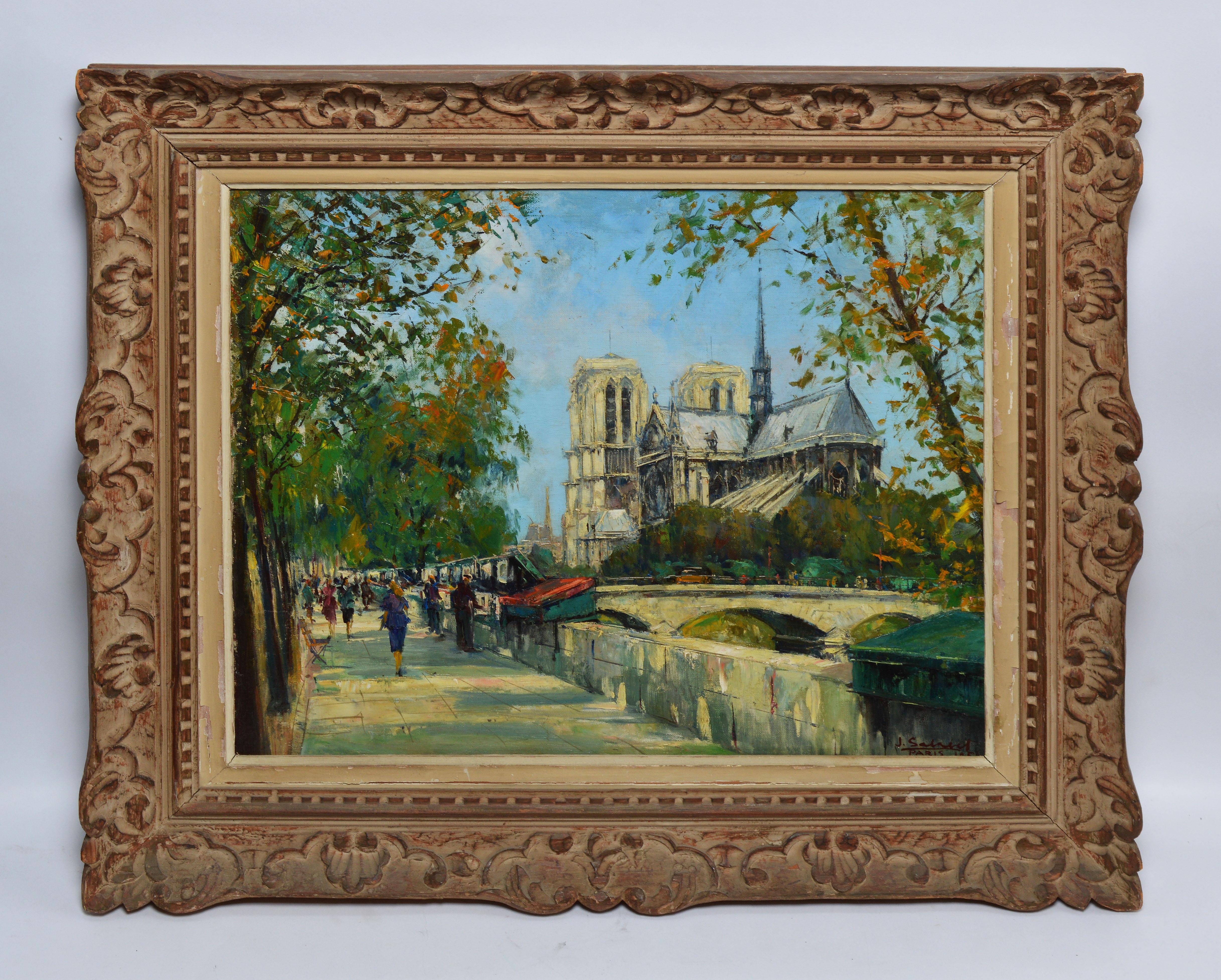 Early 1900's Antique French Impressionist View of Notre Dame Paris, Jean Salabet 1