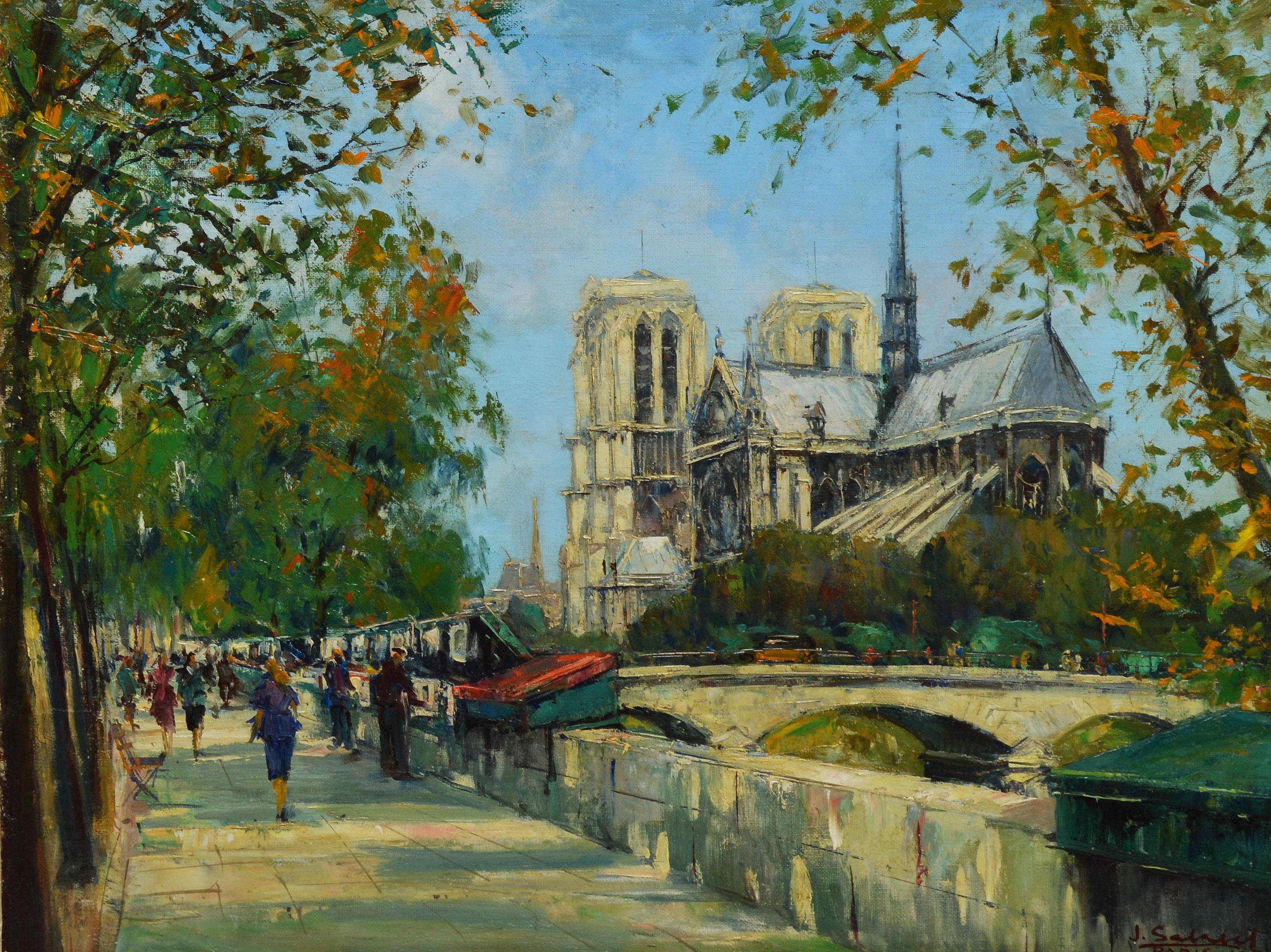 Early 1900's Antique French Impressionist View of Notre Dame Paris, Jean Salabet 2