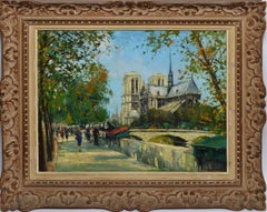 Early 1900's Antique French Impressionist View of Notre Dame Paris, Jean Salabet