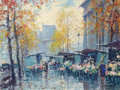 Flower Market, Paris School, France, Impressionist, City Streets, Autumn