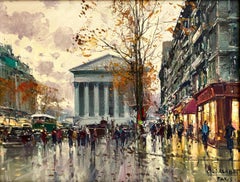 "La Madeleine" Impressionist Parisian Street Scene Oil Painting on Canvas Framed