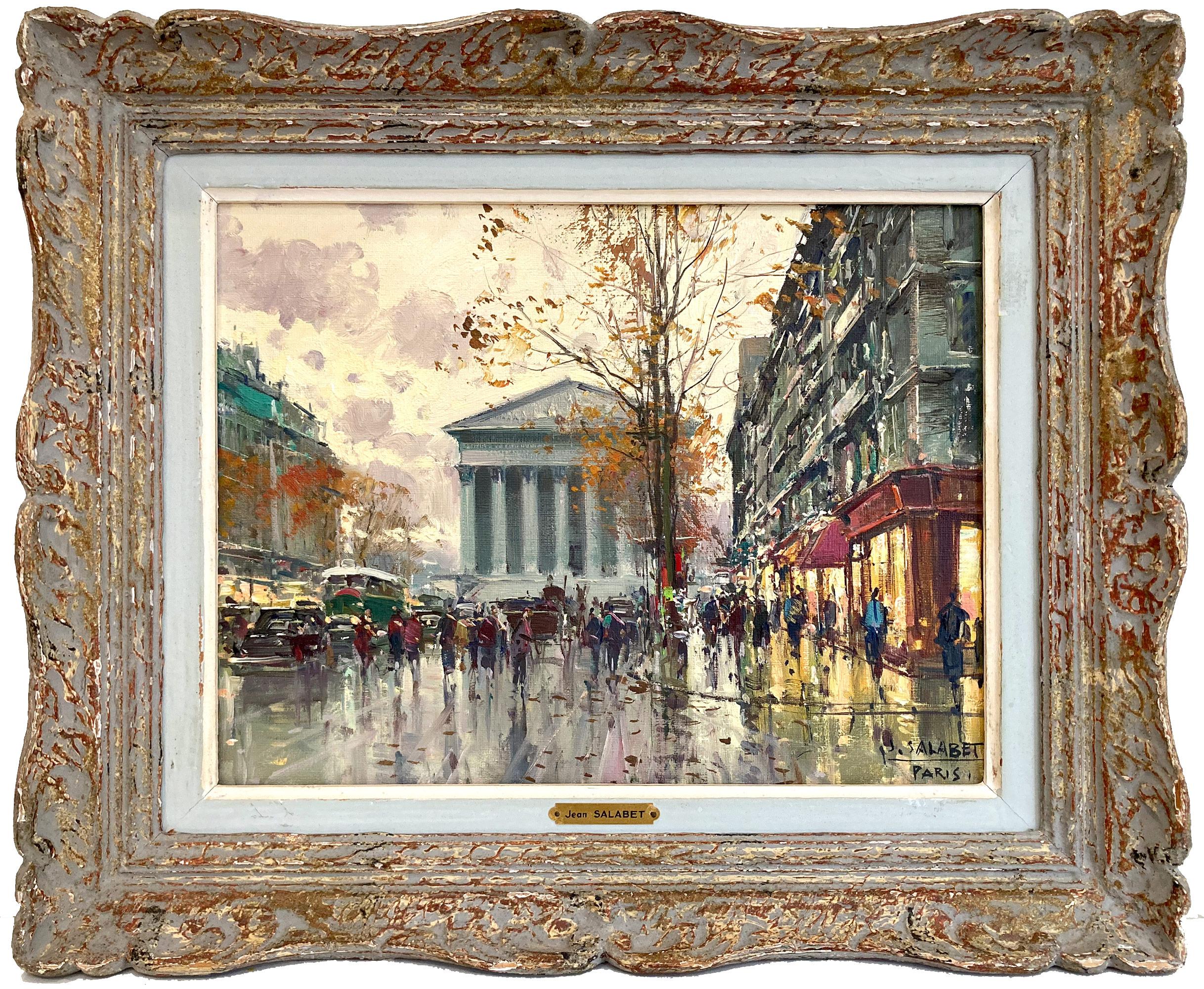 Jean Salabet Landscape Painting – "La Madeleine" Impressionistische Pariser Szene Ölgemälde auf Leinwand mit Figuren