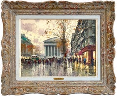 "La Madeleine" Impressionist Parisian Scene Oil Painting on Canvas w Figures