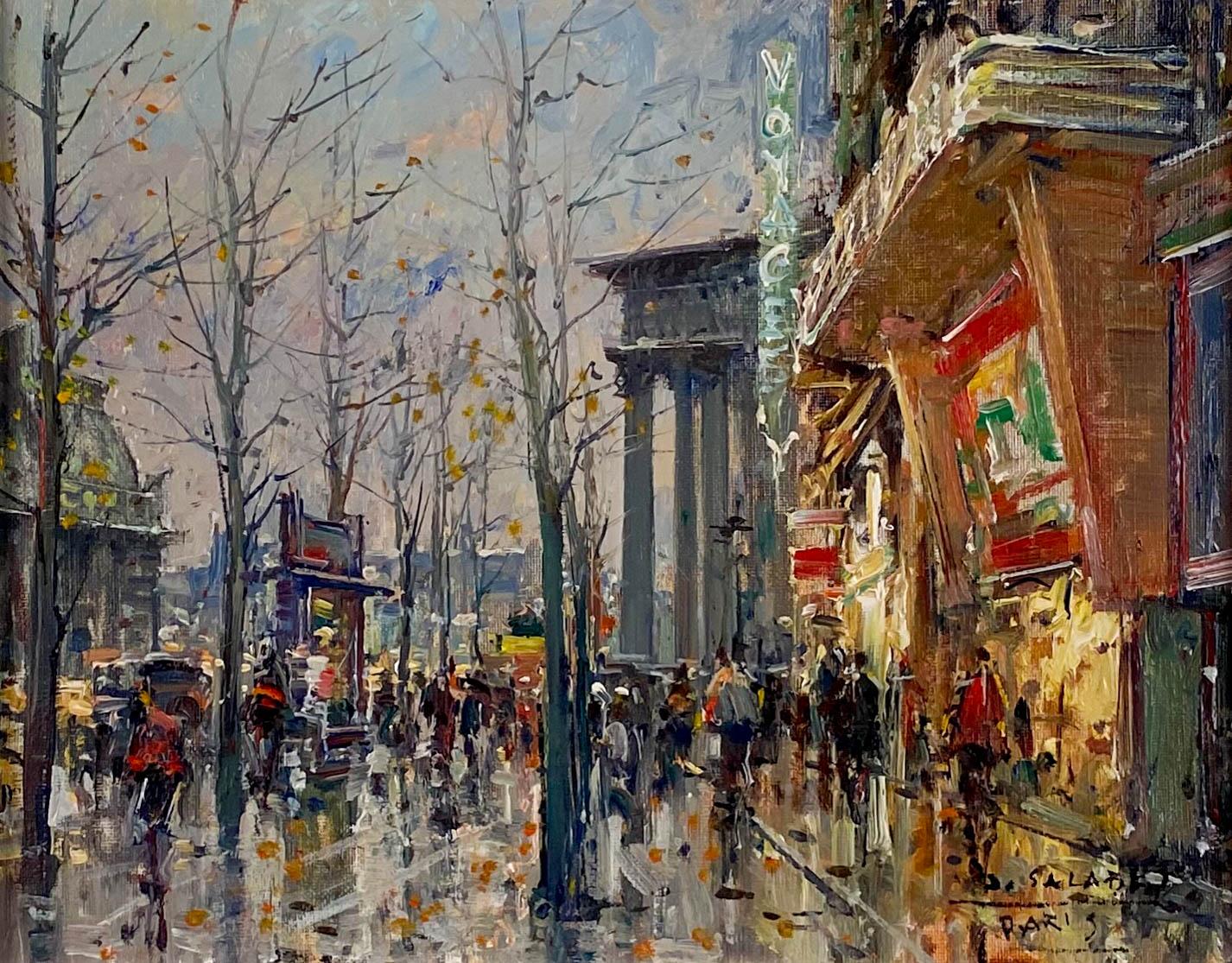 Les Grands Boulevards et La Madeleine, Paris, 1953 - Post-impressionnisme Painting par Jean Salabet