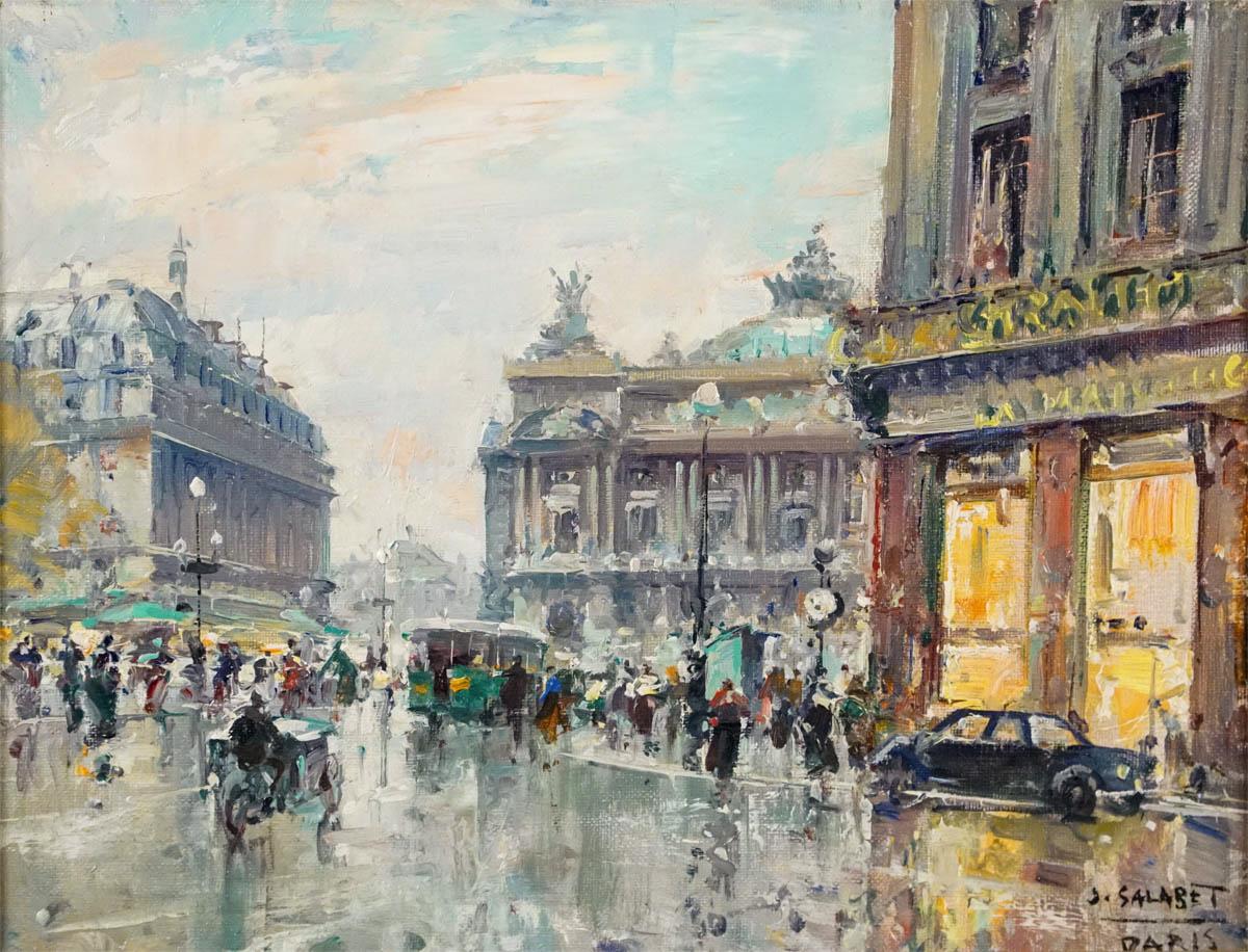 Place de L'Opera, Paris 1952 - Painting by Jean Salabet
