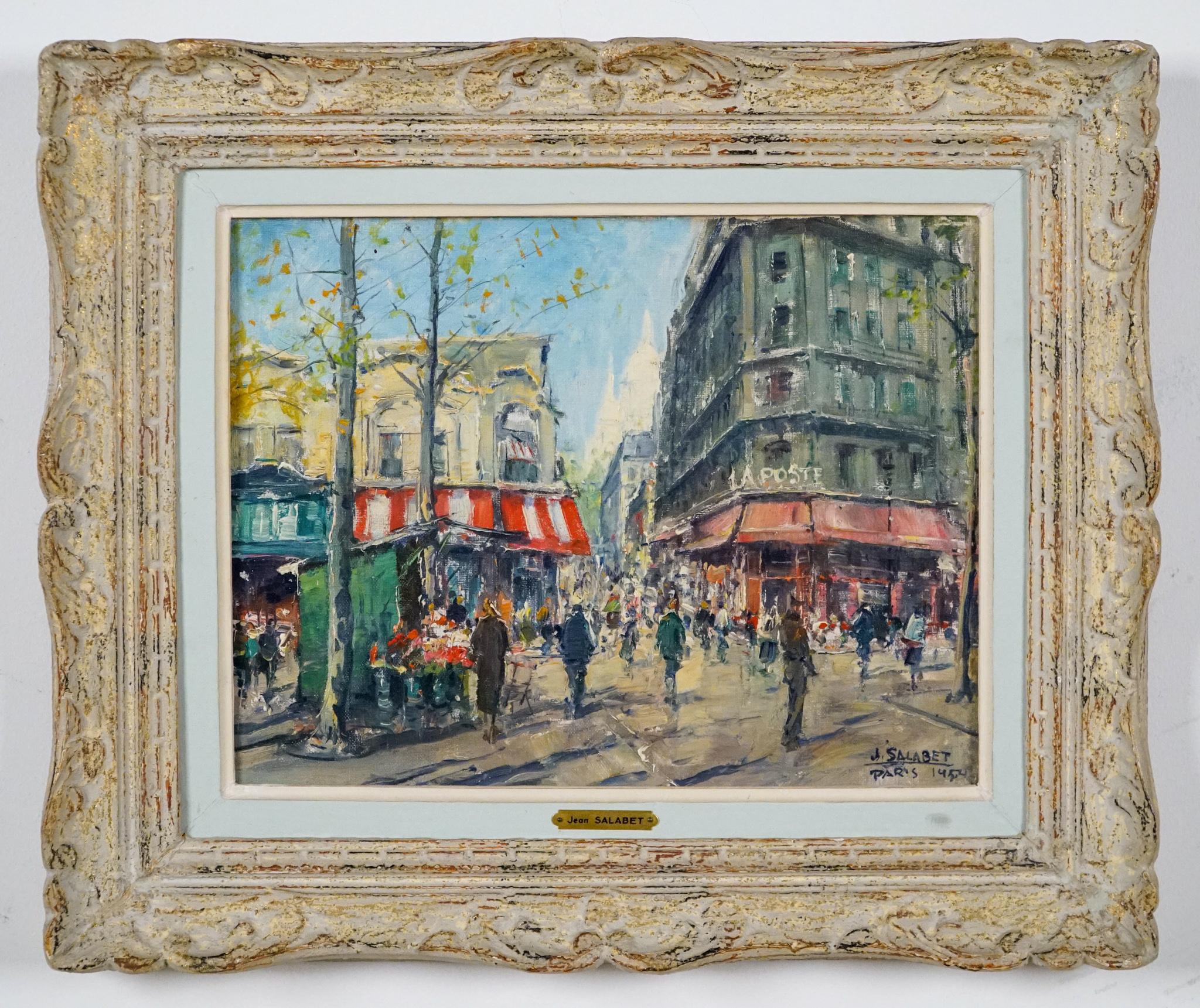La Poste   1954  PARIS  - Post Impressionist street scene - Painting by Jean Salabet