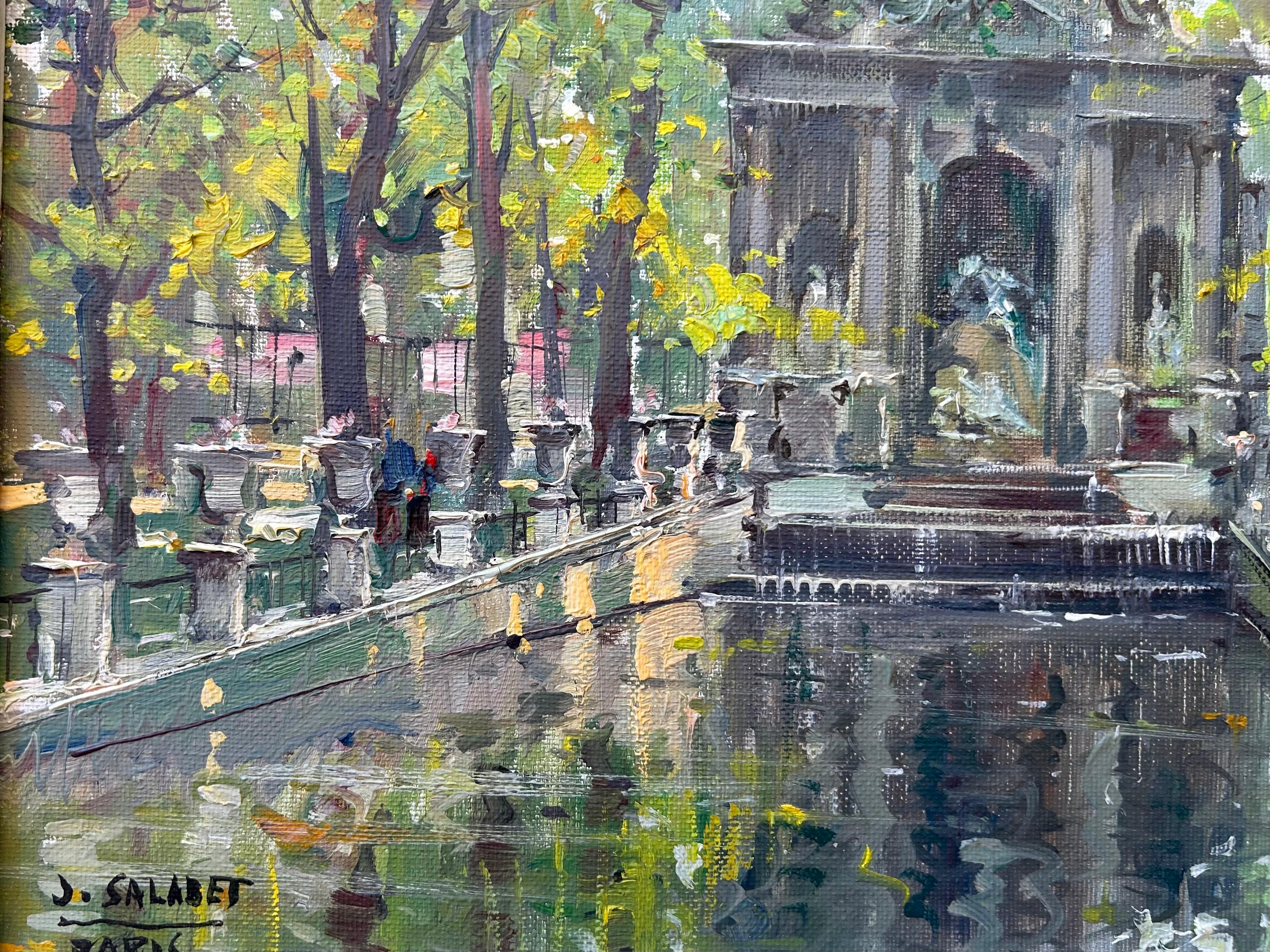 Le Fountaine Medici, Paris, France - Gris Landscape Painting par Jean Salabet