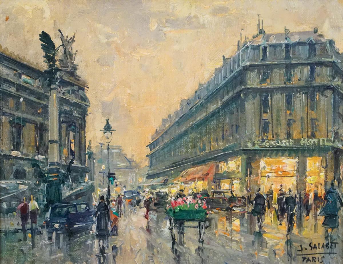 Le Grand Hotel, Paris, 1954 - Painting by Jean Salabet