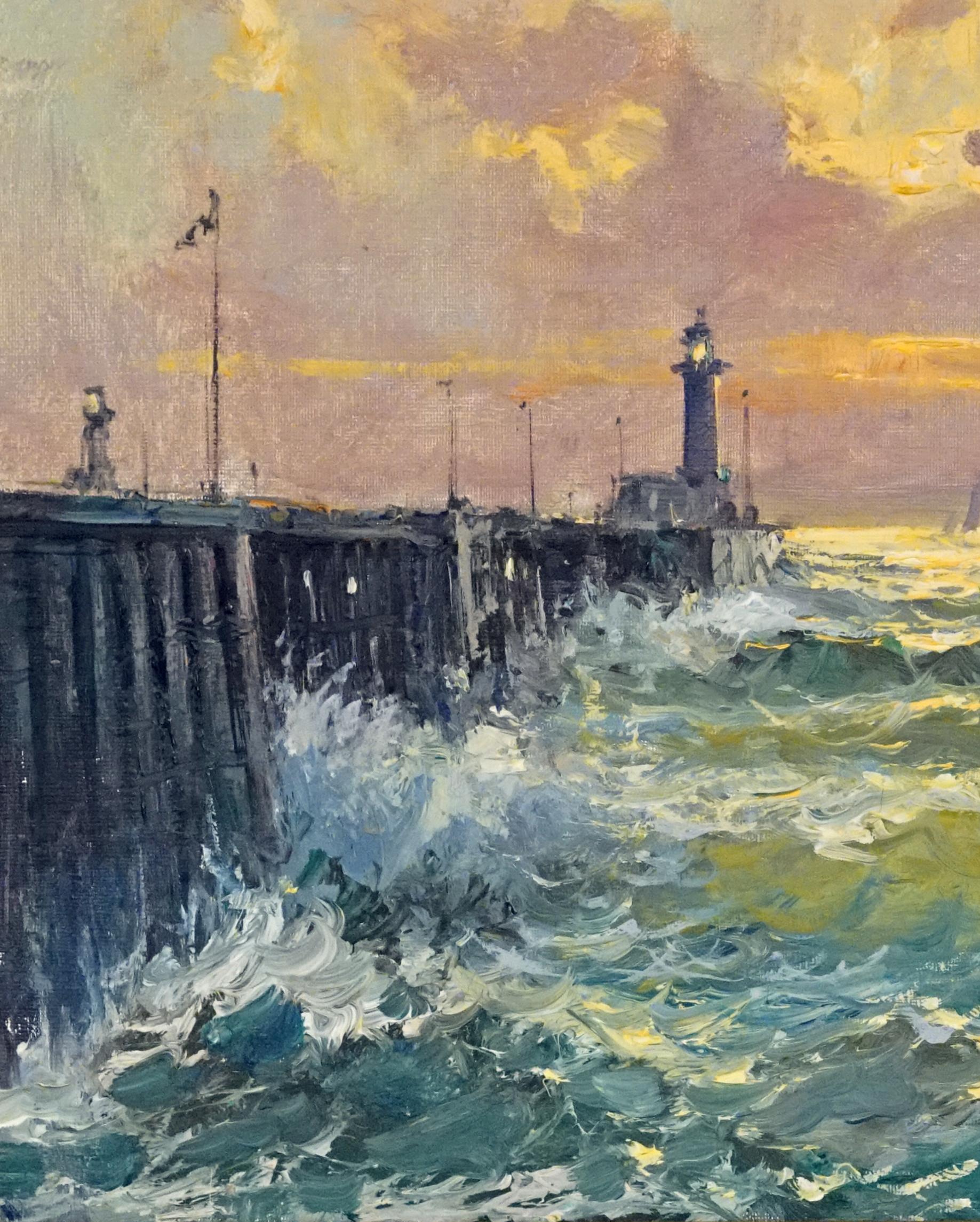 Phare de Fécamp - Après-guerre Painting par Jean Salabet