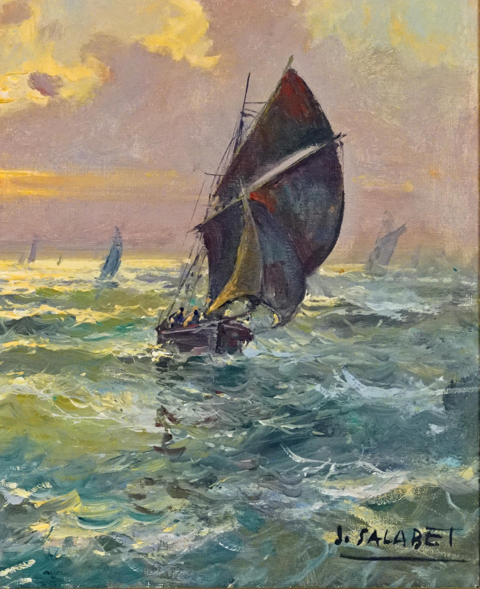 Phare de Fécamp - Marron Landscape Painting par Jean Salabet