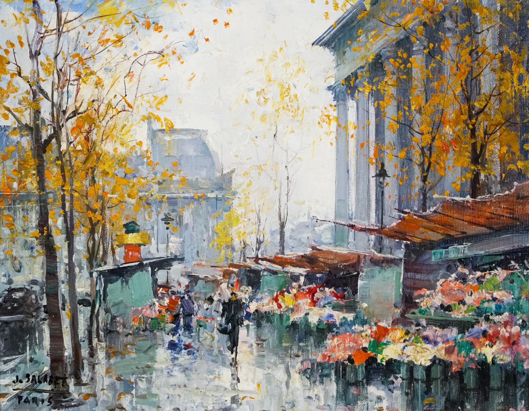 Marché de Fleurs, à La Madeleine Paris 1954 - Painting de Jean Salabet