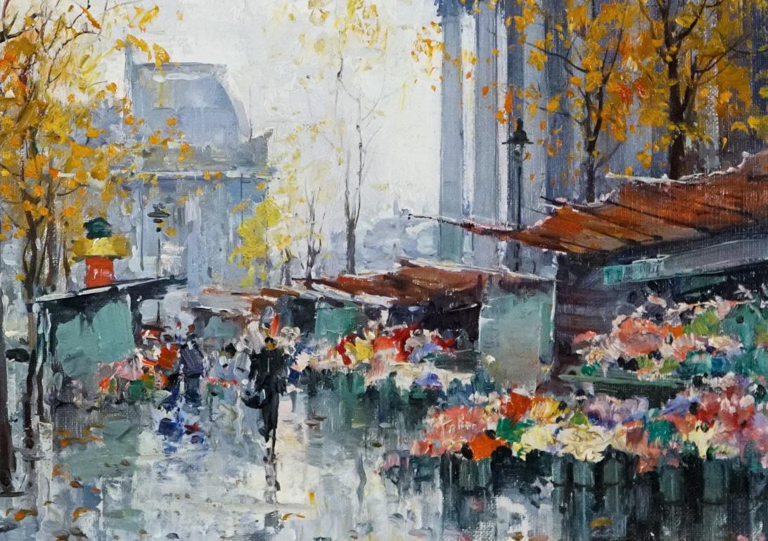 Marché de Fleurs, à La Madeleine Paris 1954 - Post-impressionnisme Painting par Jean Salabet