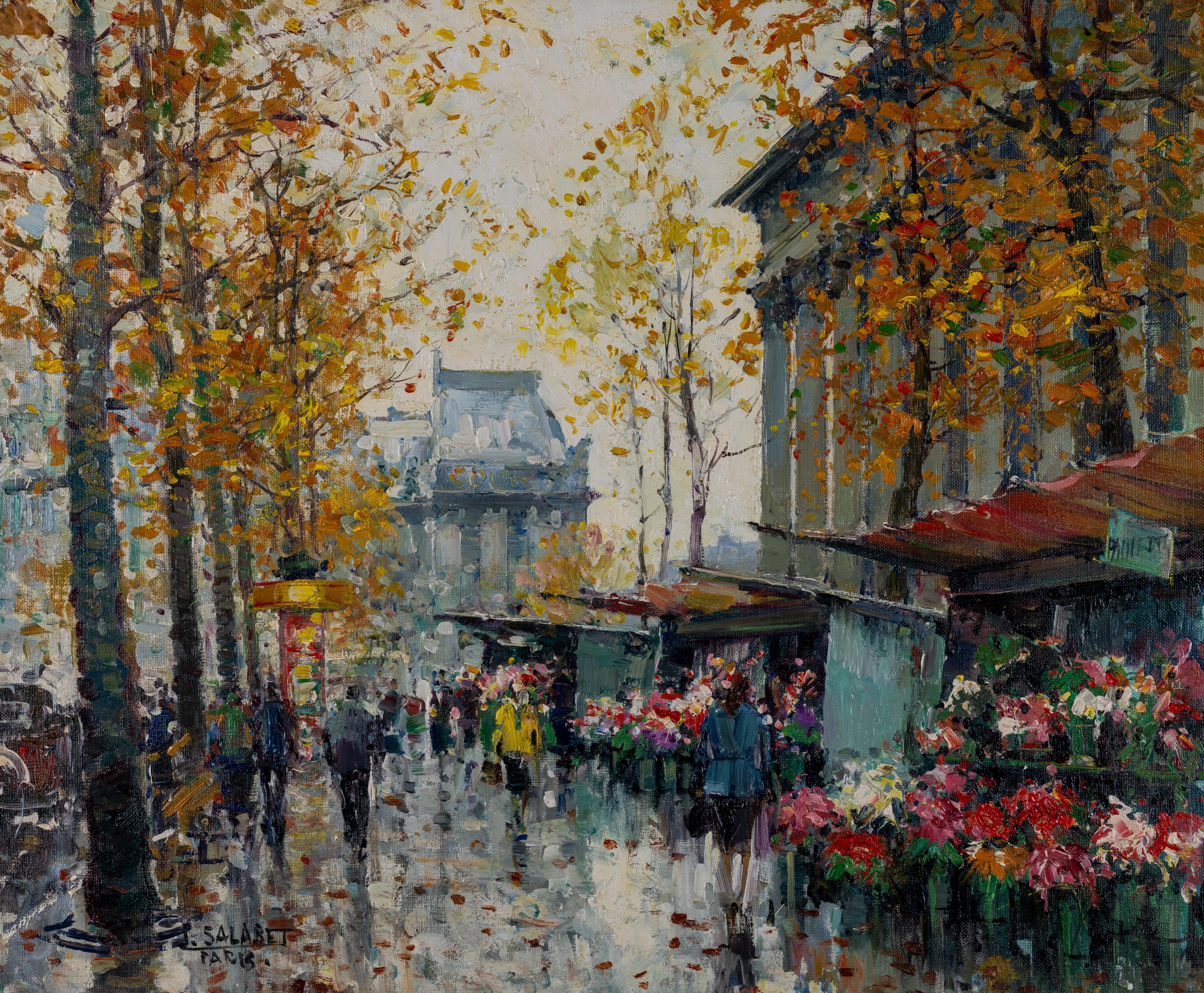Marche De Fleurs, París - Painting de Jean Salabet