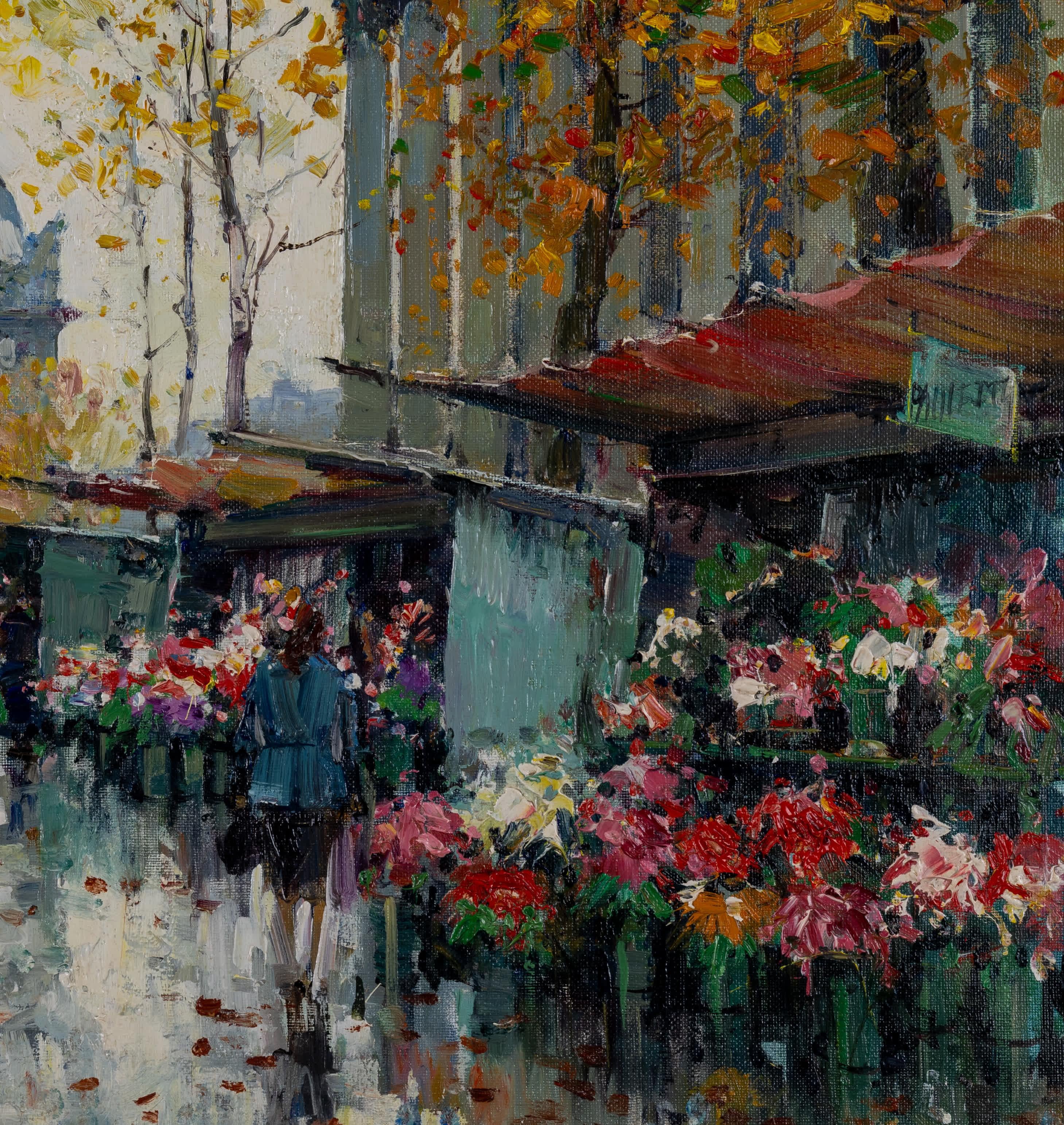 Marche De Fleurs, París - Painting Impresionista de Jean Salabet