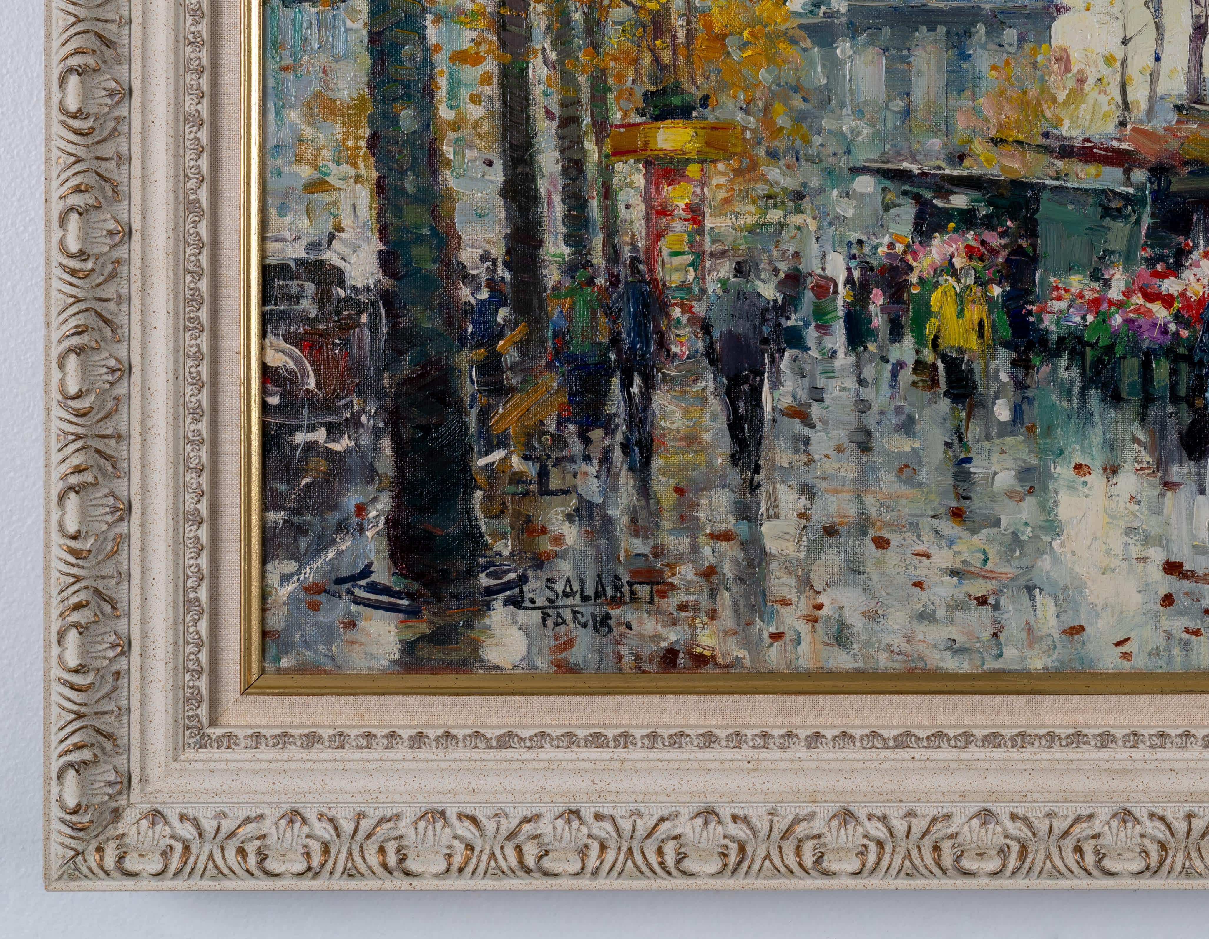Marche De Fleurs, París - Landscape Painting Marrón de Jean Salabet