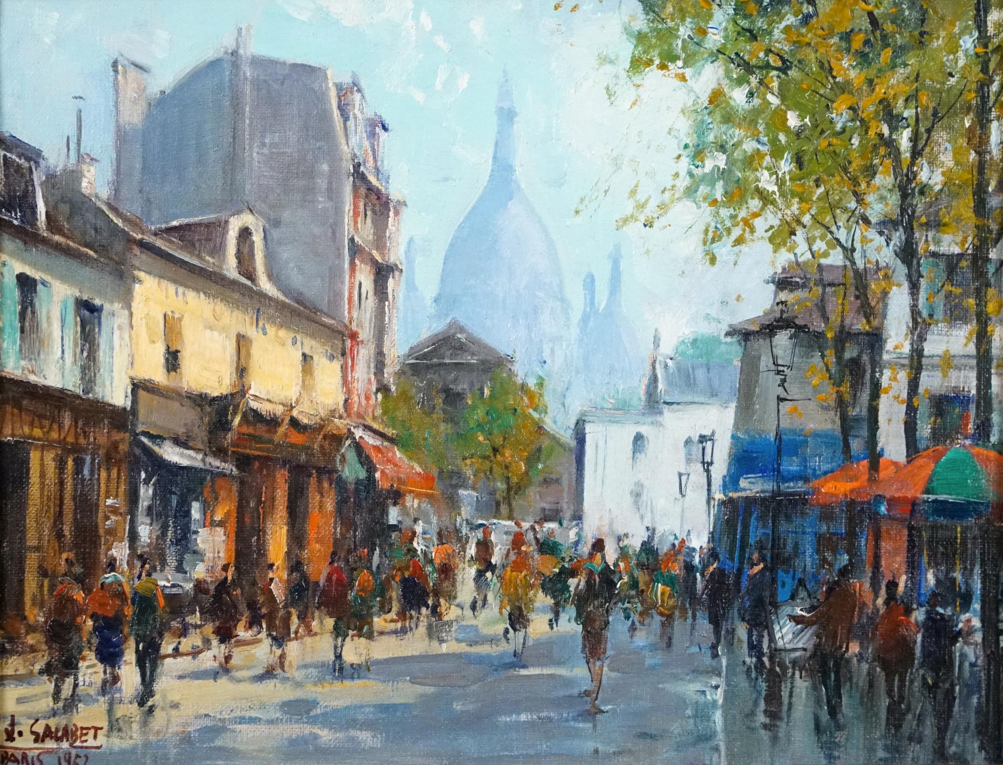 Montmartre -La Place Dutertre, Paris 1952 - Painting by Jean Salabet