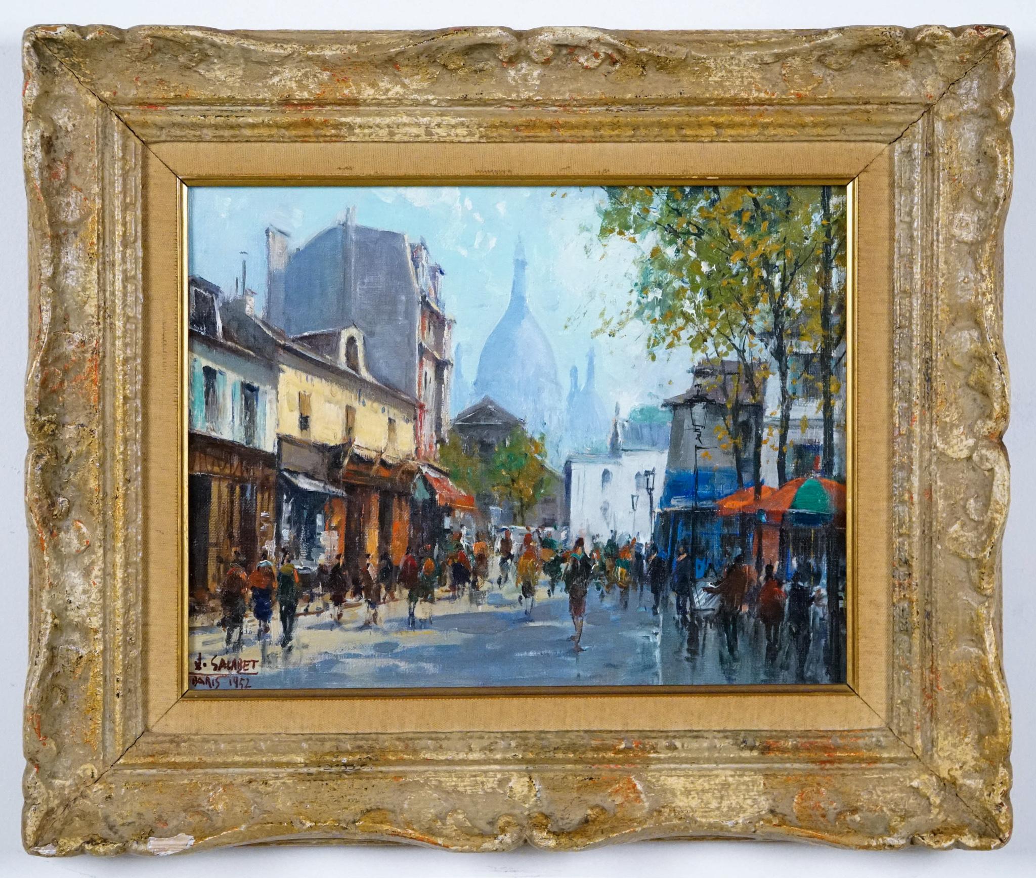 Jean Salabet Landscape Painting – Montmartre – „La Place Dutertre“, Paris 1952