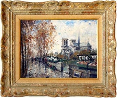 „Notre Dame“:: postimpressionistische Pariser Straßenszene:: Ölgemälde auf Leinwand