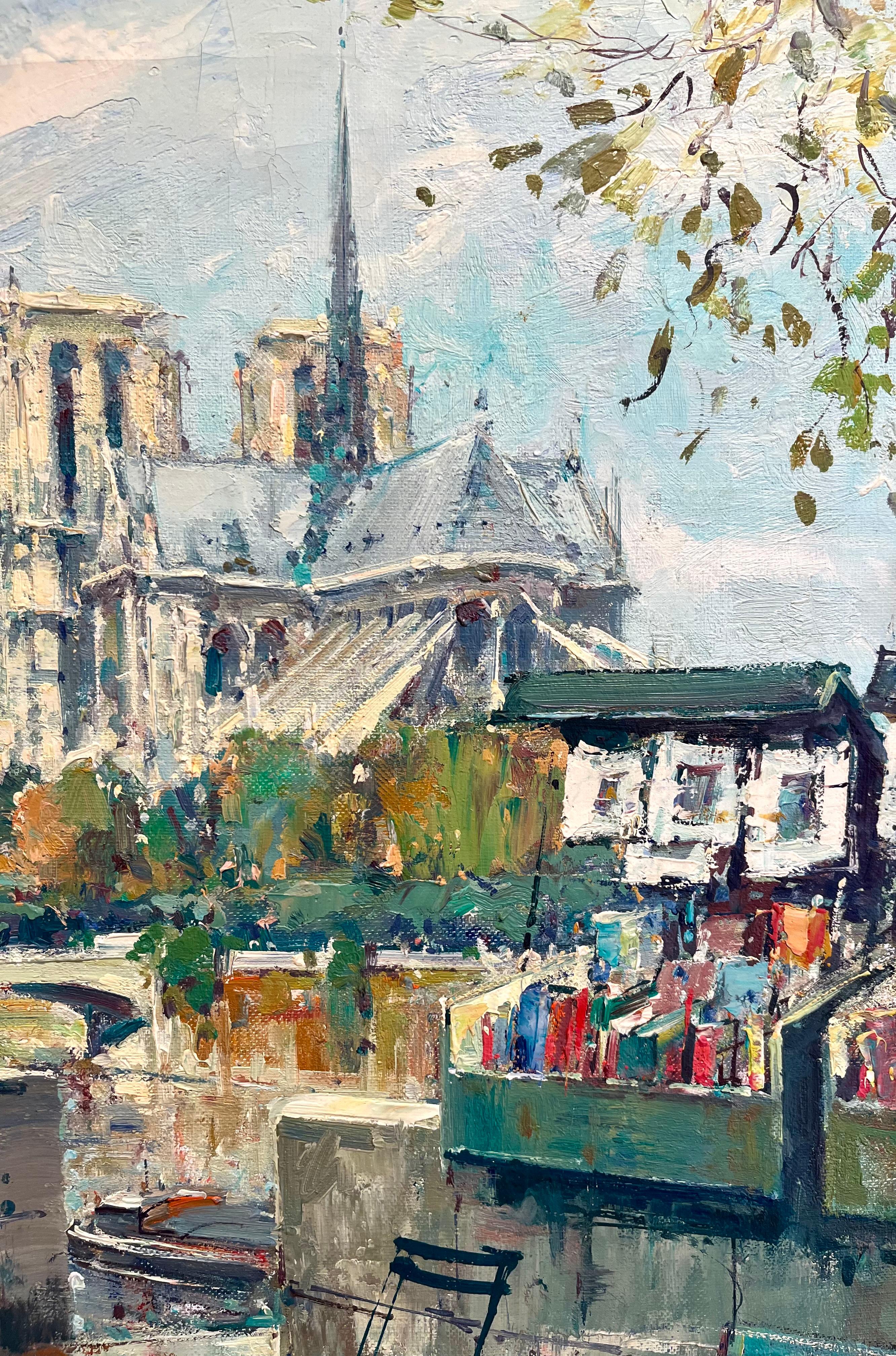 Notre Dame, París, Francia - Landscape Painting Gris de Jean Salabet