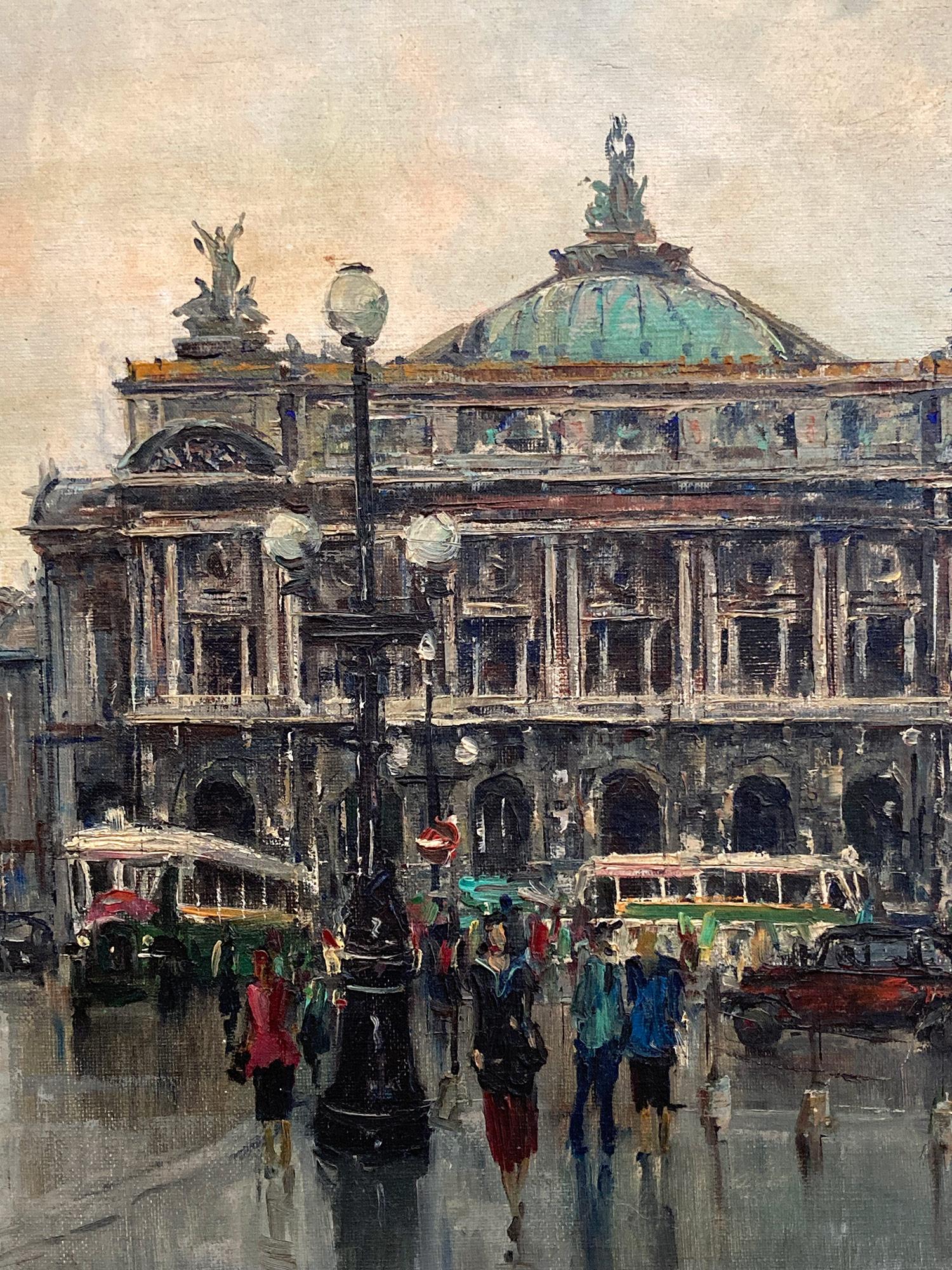 Peinture à l'huile sur toile « Palais Garnier » - Scène de rue parisienne post-impressionniste - Post-impressionnisme Painting par Jean Salabet