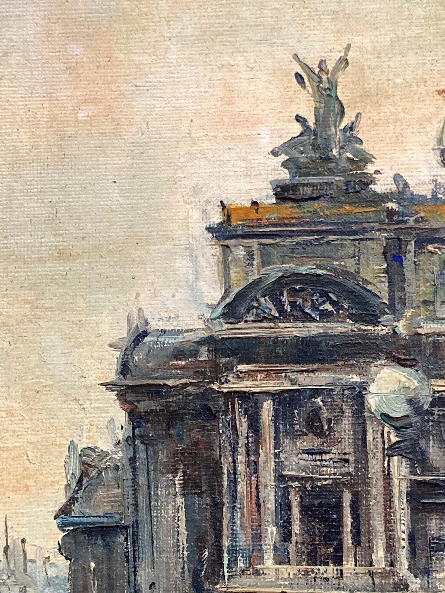 Peinture à l'huile sur toile « Palais Garnier » - Scène de rue parisienne post-impressionniste - Marron Landscape Painting par Jean Salabet