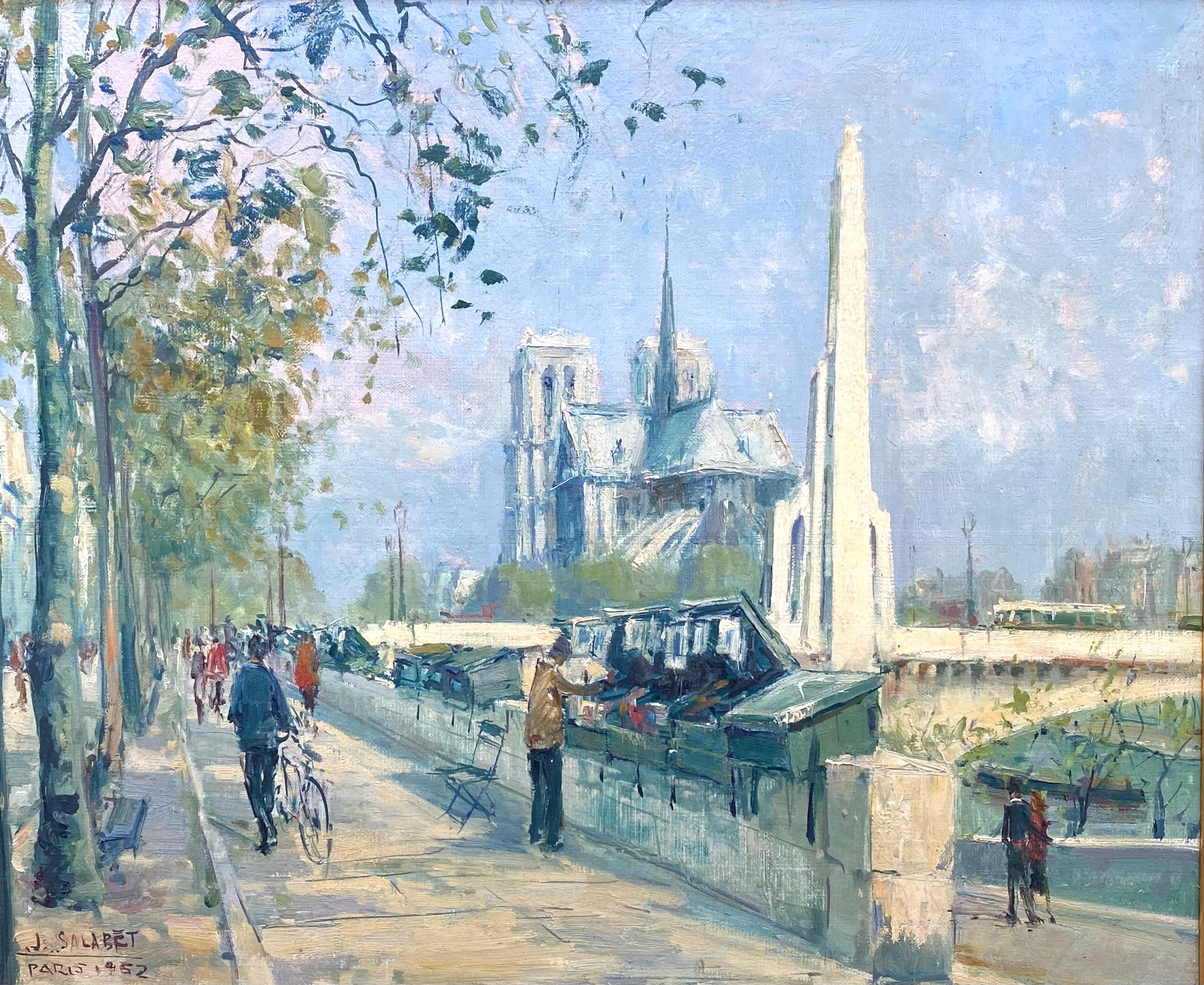 Bibliothèques parisiennes Notre Dame - Post-impressionnisme Painting par Jean Salabet