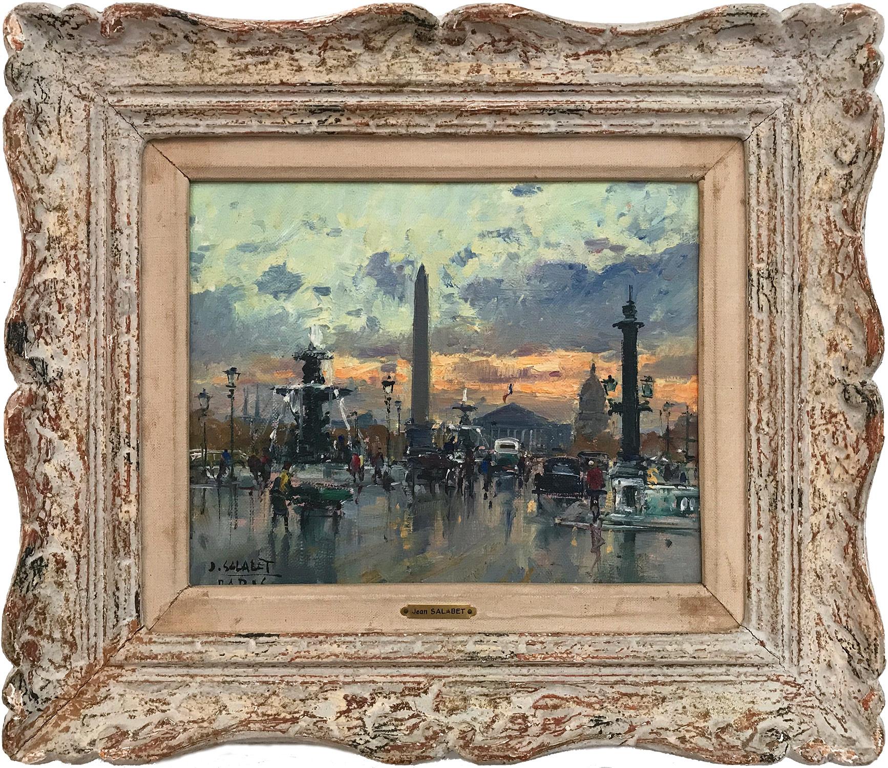 Jean Salabet Figurative Painting - "Place de la Concord" Post-Impressionist Parisian Street Scene Oil on Canvas