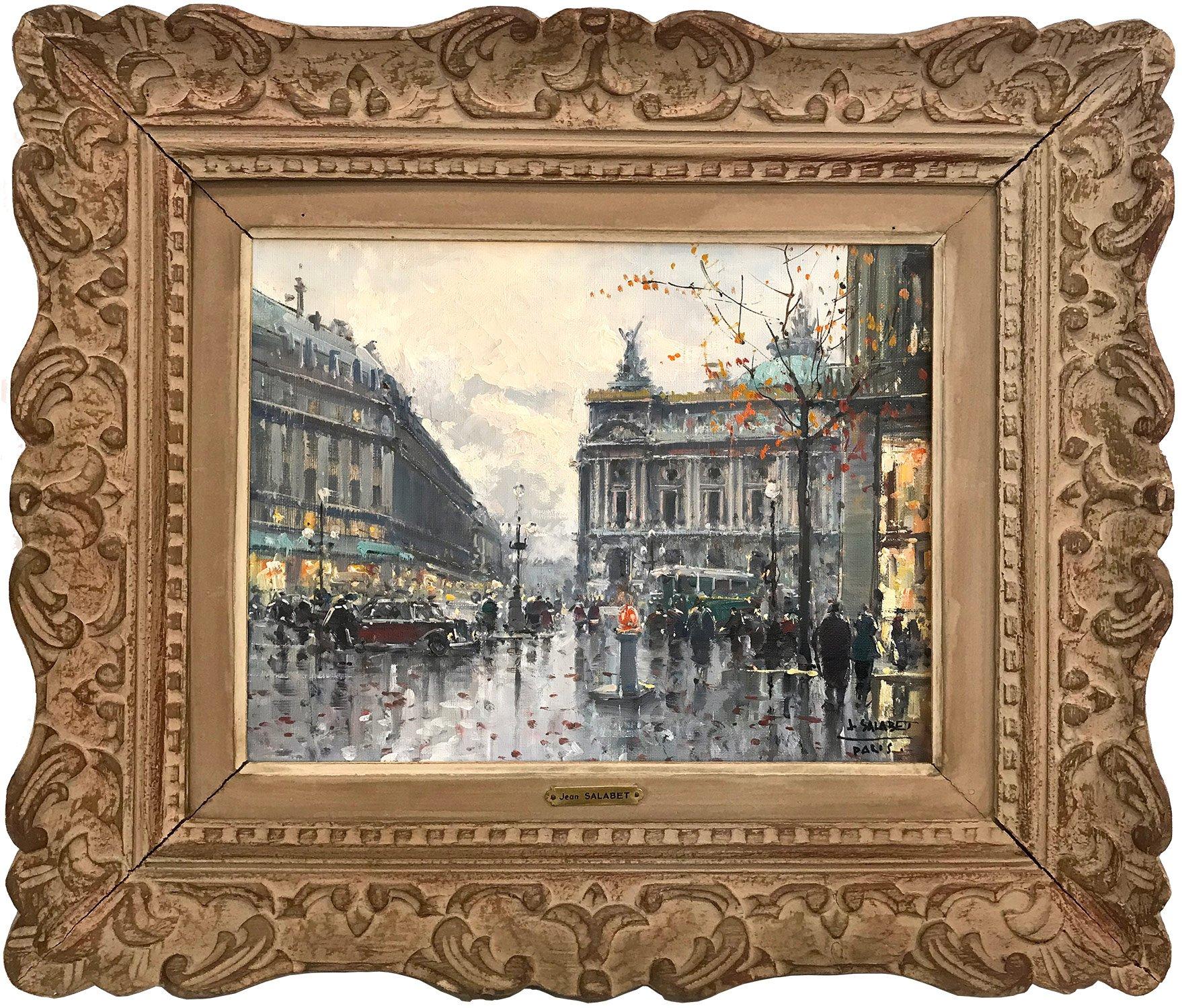 Jean Salabet Figurative Painting - "Place de l'Opéra" Impressionist Parisian Street Scene Oil Painting on Canvas