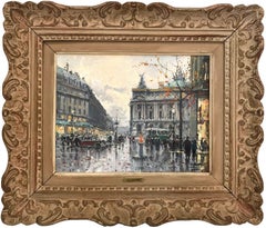 "Place de l'Opéra" Impressionist Parisian Street Scene Oil Painting on Canvas