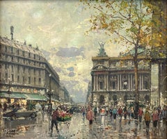 "Place de l'Opéra" Post-Impressionist Parisian Street Scene Oil Painting Canvas