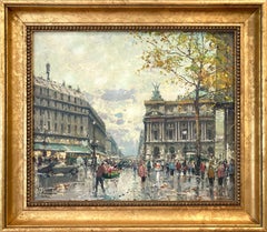 "Place de l'Opéra" Post-Impressionist Parisian Street Scene Oil Painting Canvas