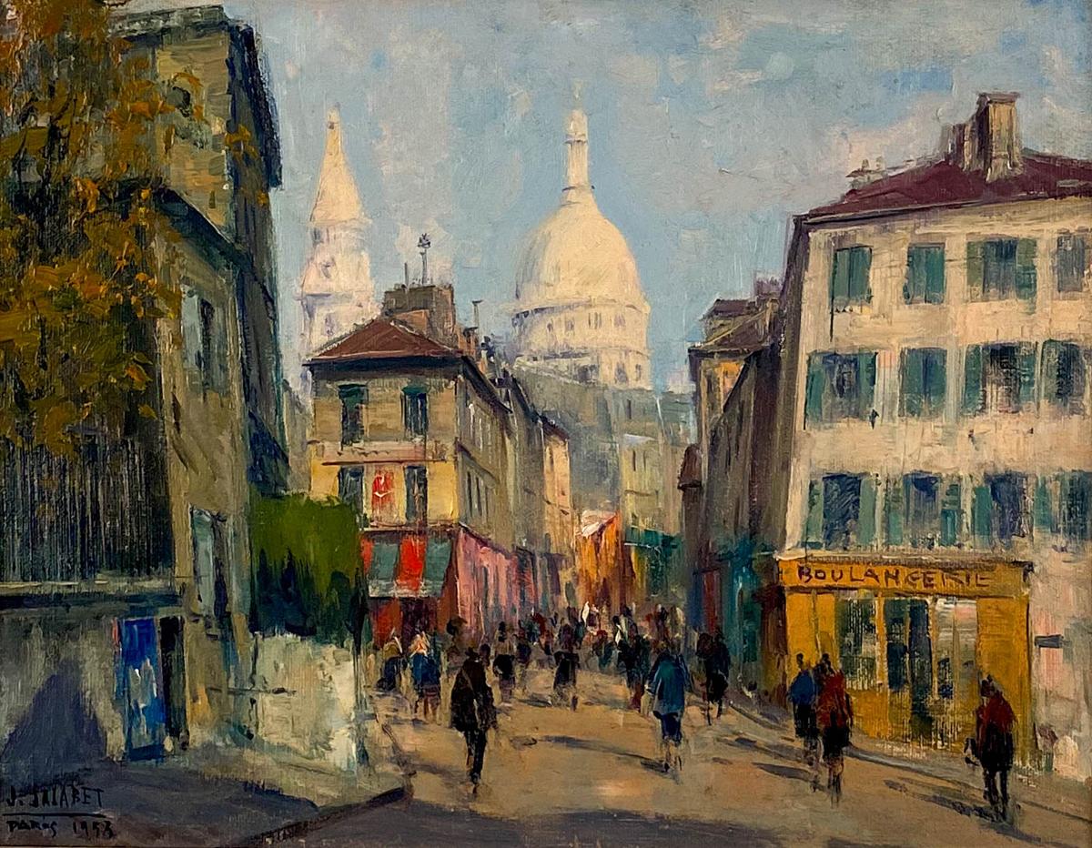 Jean Salabet
French, 20th Century
Vue du Sacre Coeur, Paris

Oil on canvas 
10 ¾ by 13 ¾ in.   W/frame 16 ½ by 19 ½ in.
Signed left right & dated 1953

Jean Salabet was a School of Paris painter know for his colorful Parisian cityscapes. 
His work