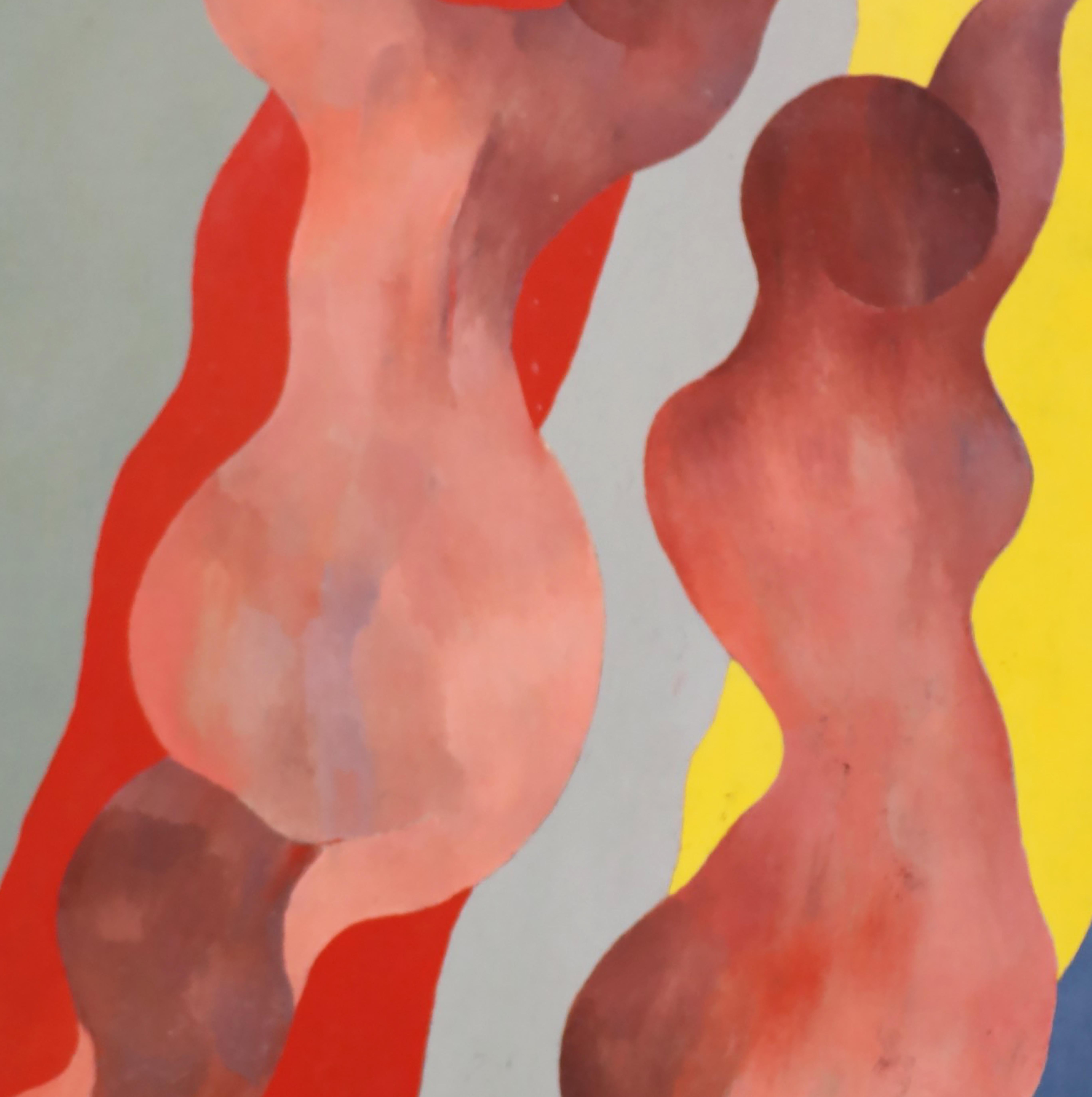 Figures dansantes sur un fond gris, rouge, jaune et bleu 2