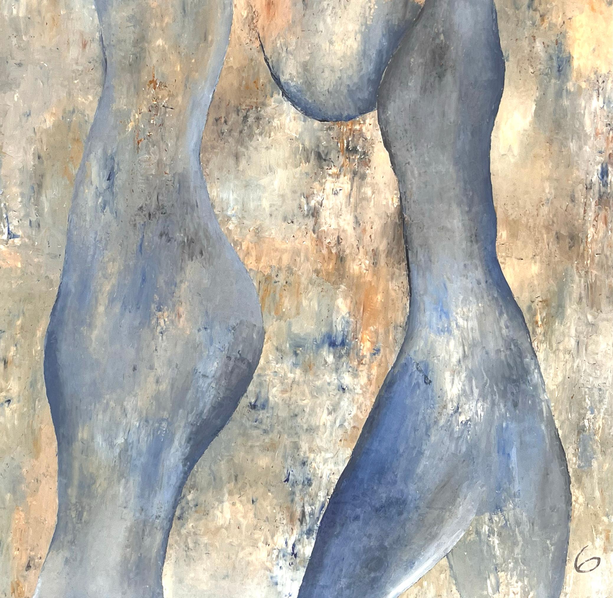 Abstracción en azul - Abstract Painting Gris de Jean Sanglar