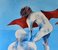 Beach Time Mixed Media Painting, Neo-Expressionist, Late 20th Century