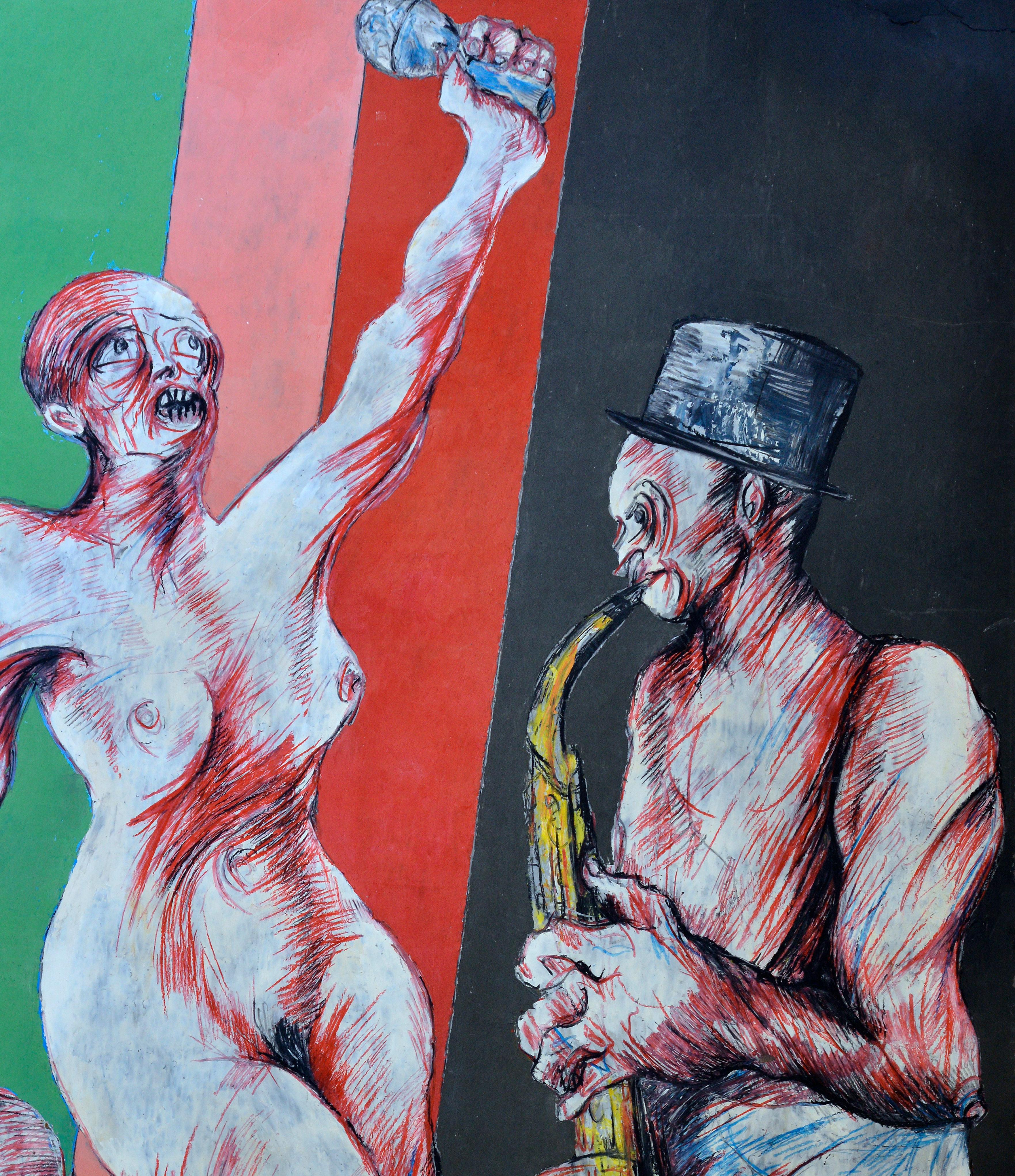 Jazz - Neo-Expressionist Painting by Jean Sanglar