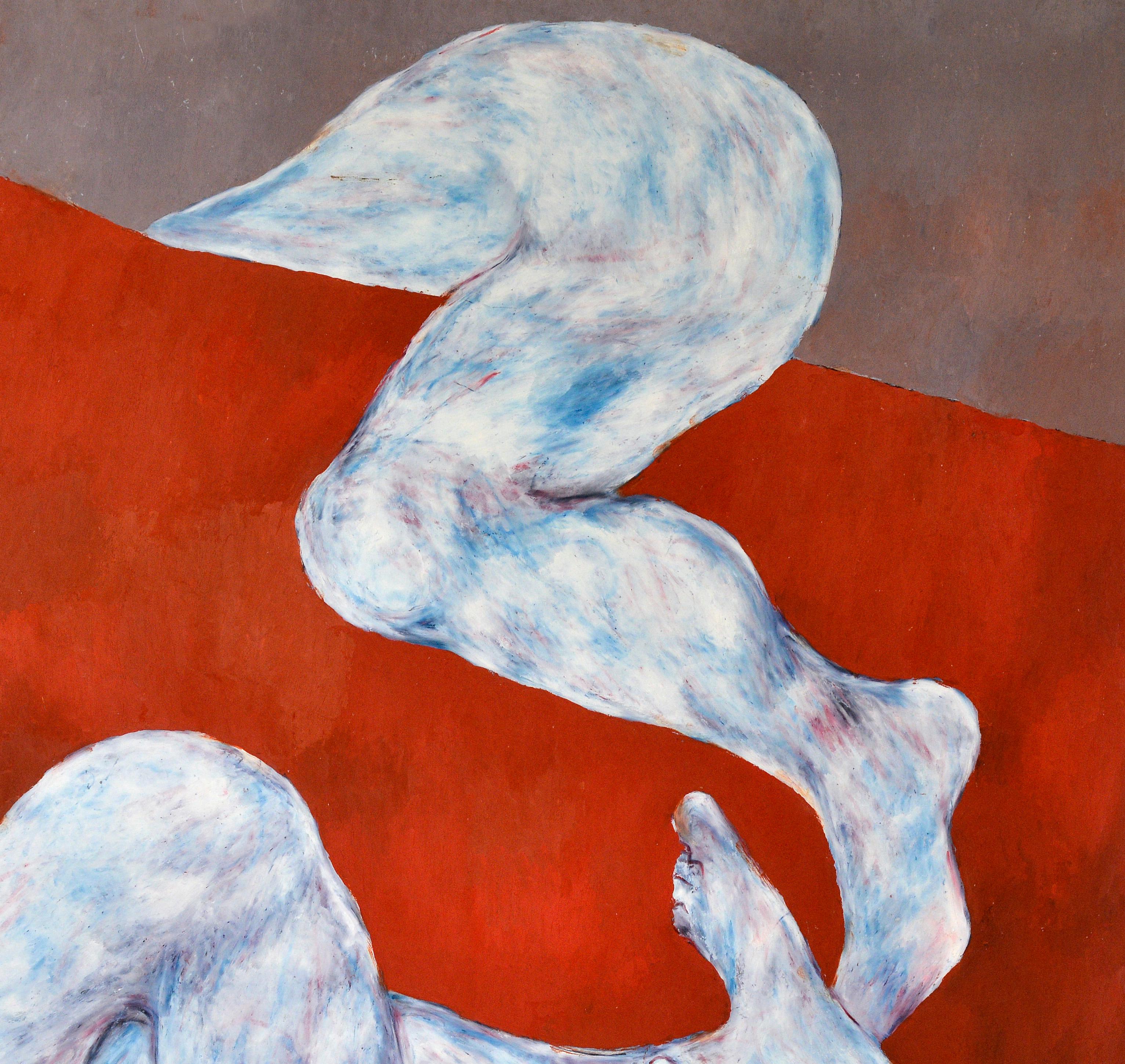 Nus sur un canapé rouge - Néo-expressionnisme Painting par Jean Sanglar