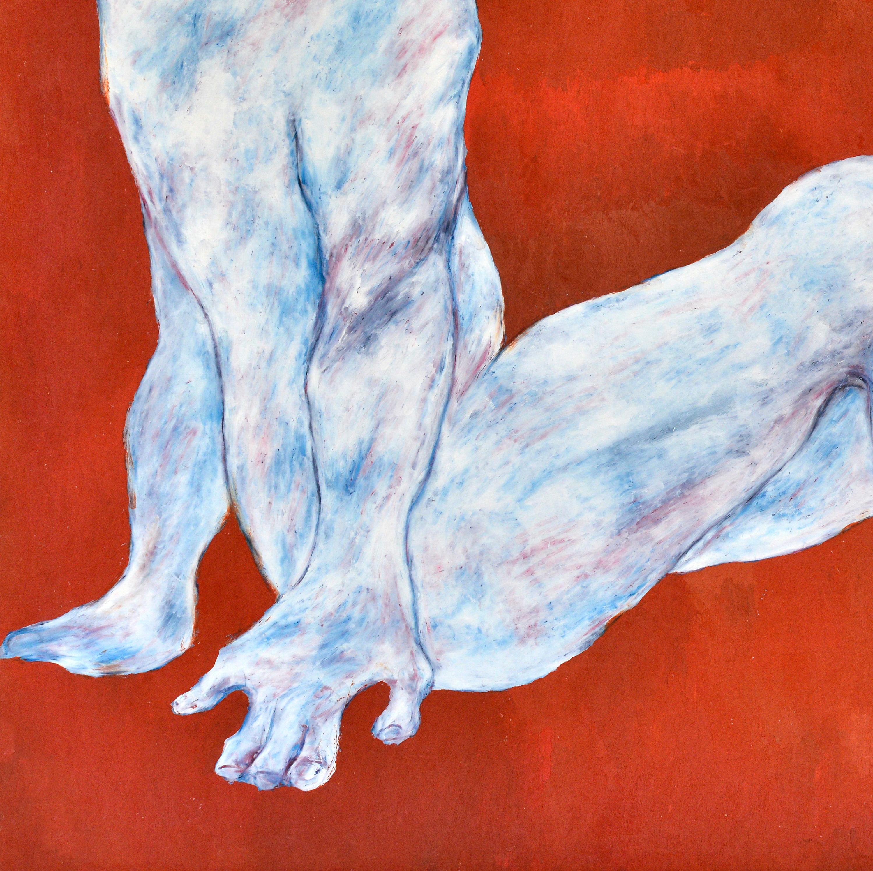 Nudes on a red sofa - Neo-Expressionist Painting by Jean Sanglar