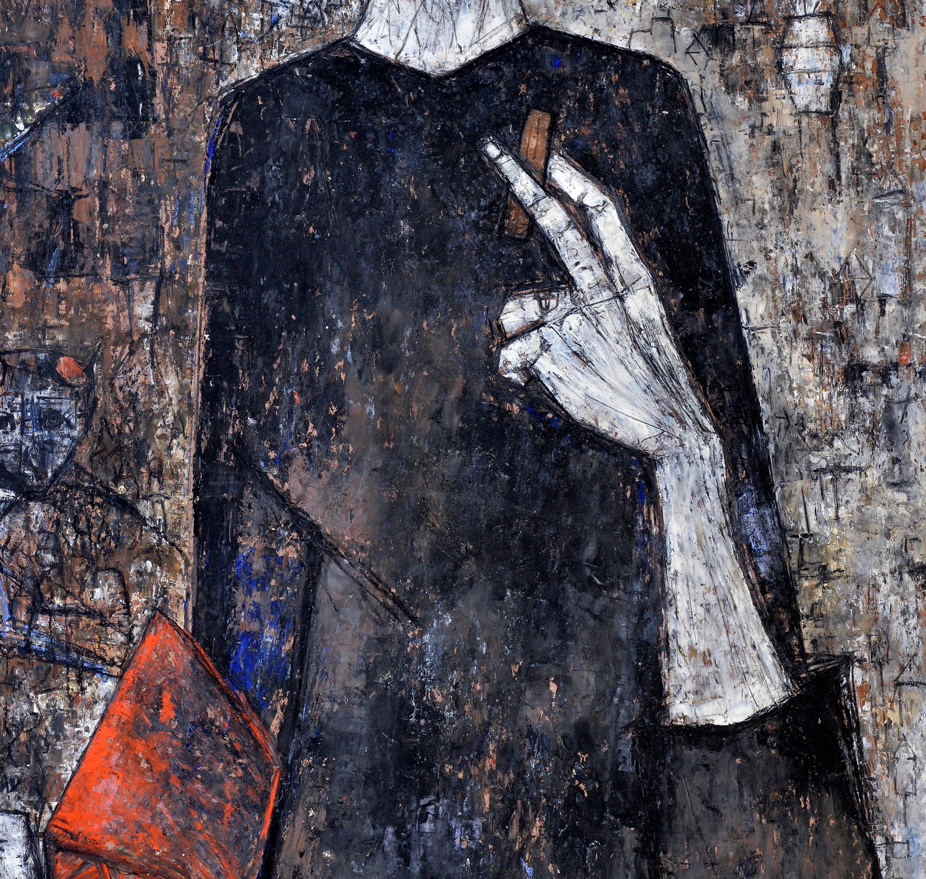 Femme au Cigare - Black Figurative Painting by Jean Sanglar