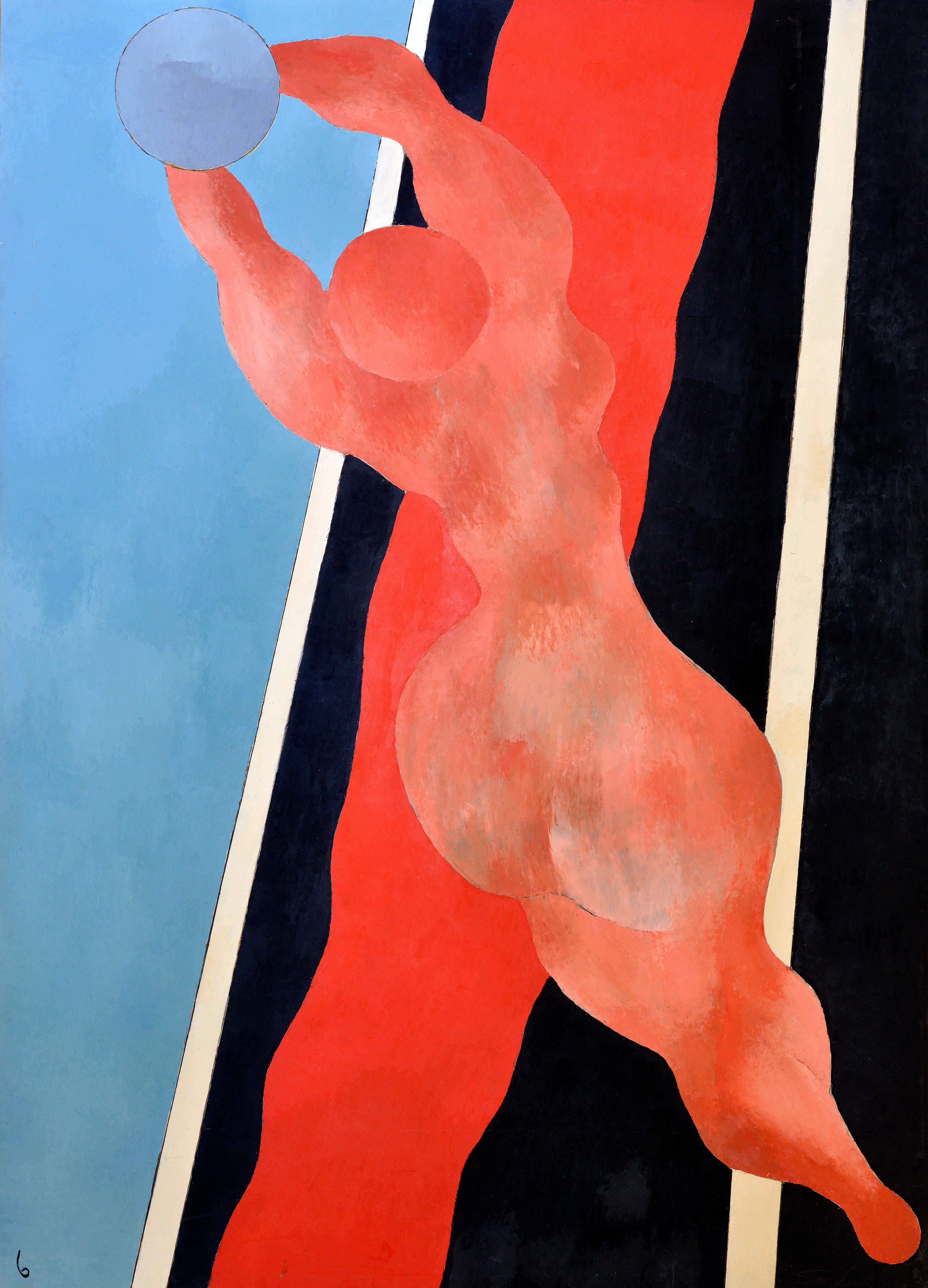 Jean Sanglar Figurative Painting – Beach-Volleyball