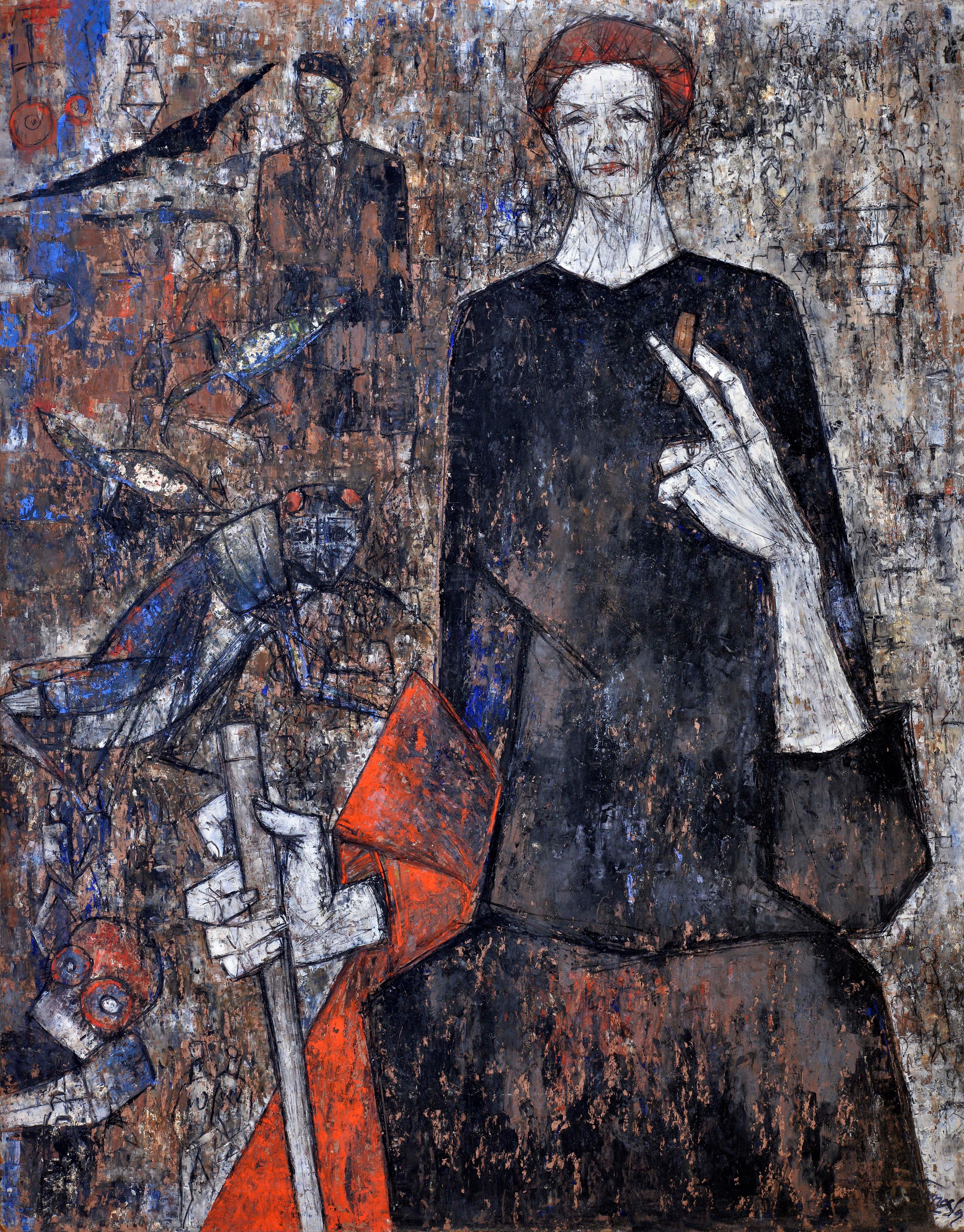 Jean Sanglar Figurative Painting - Femme au Cigare