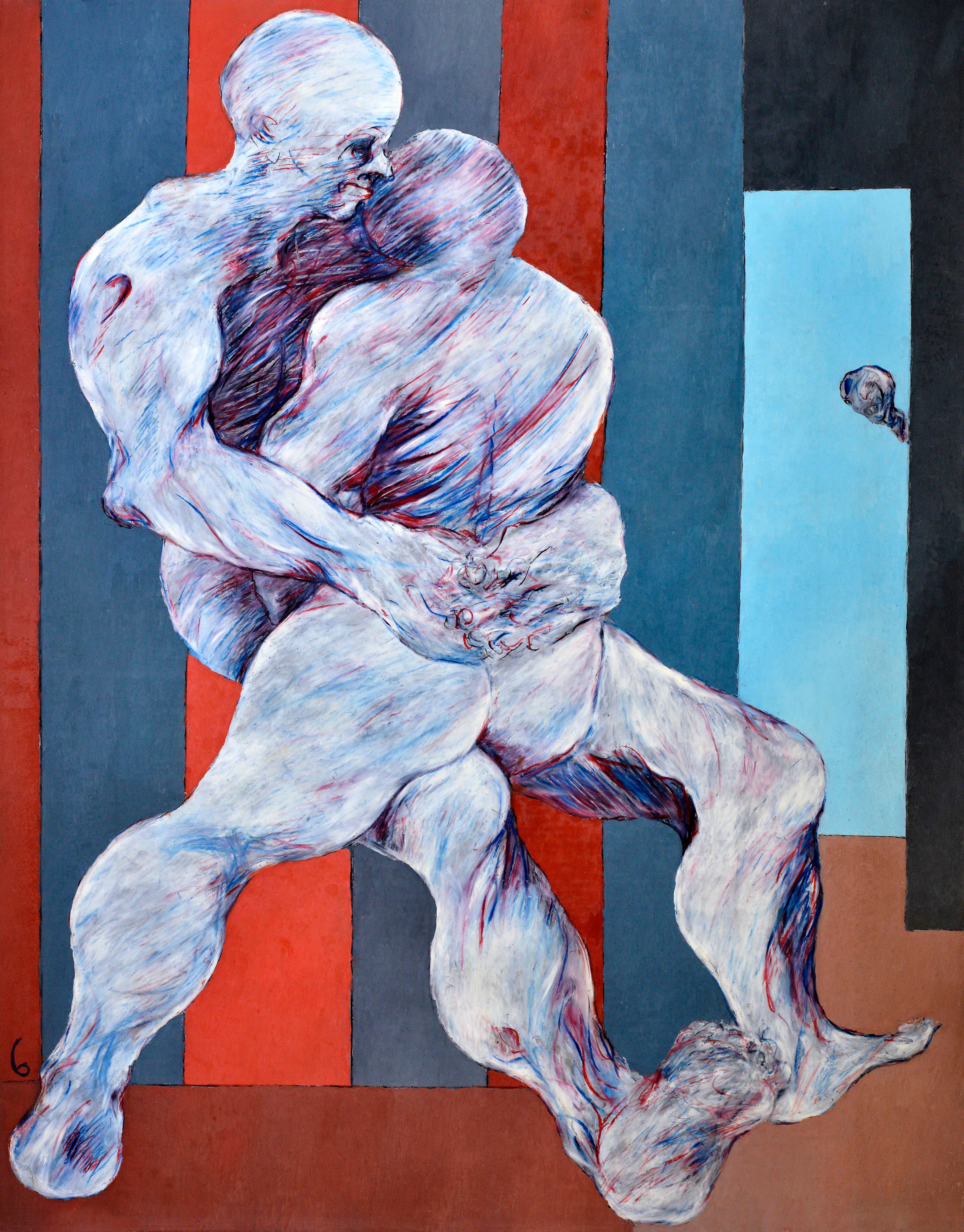 Figurative Painting di Jean Sanglar - Emportés par la foule