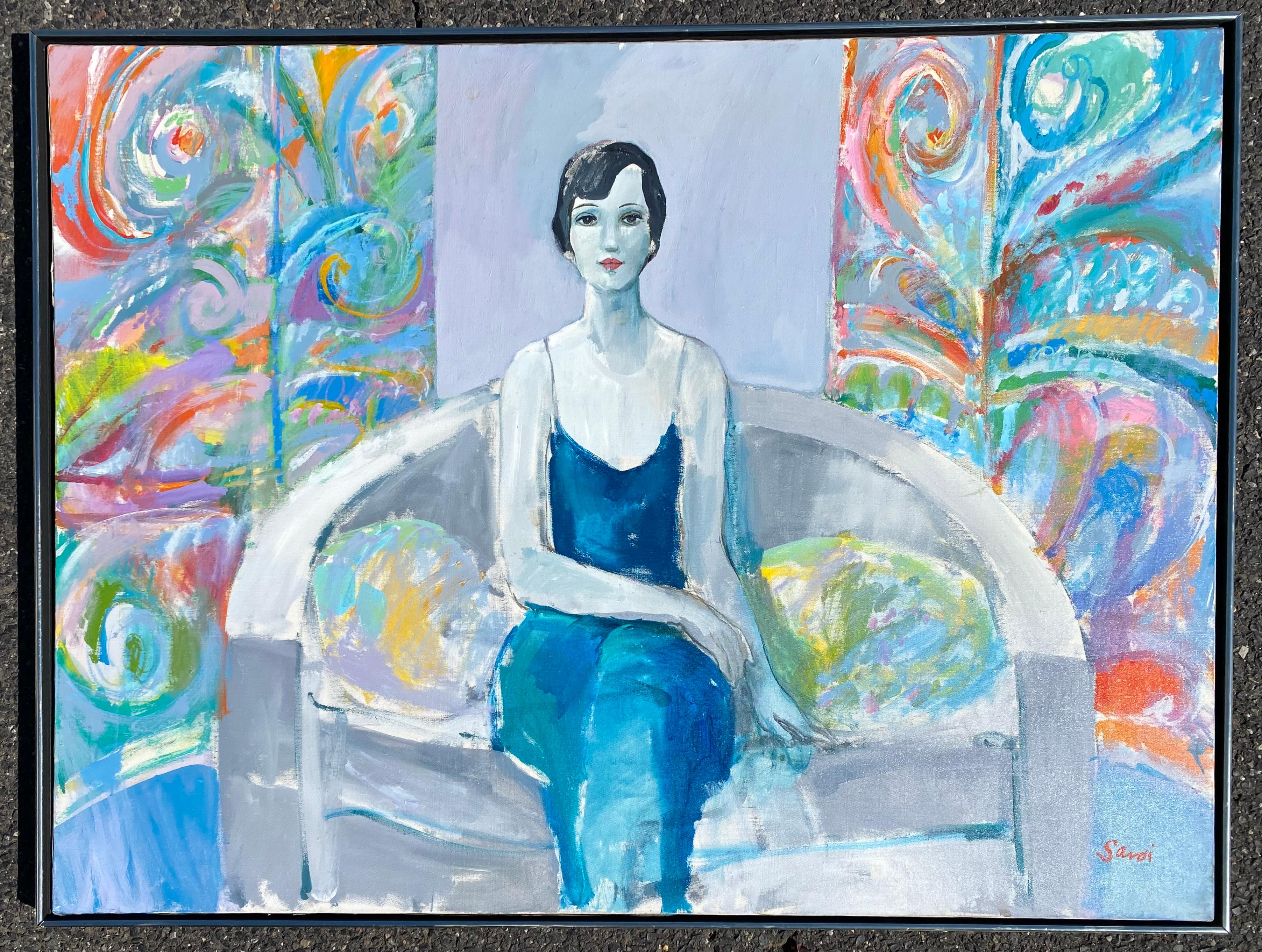 Elegant auf Couch – Painting von Jean Sardi