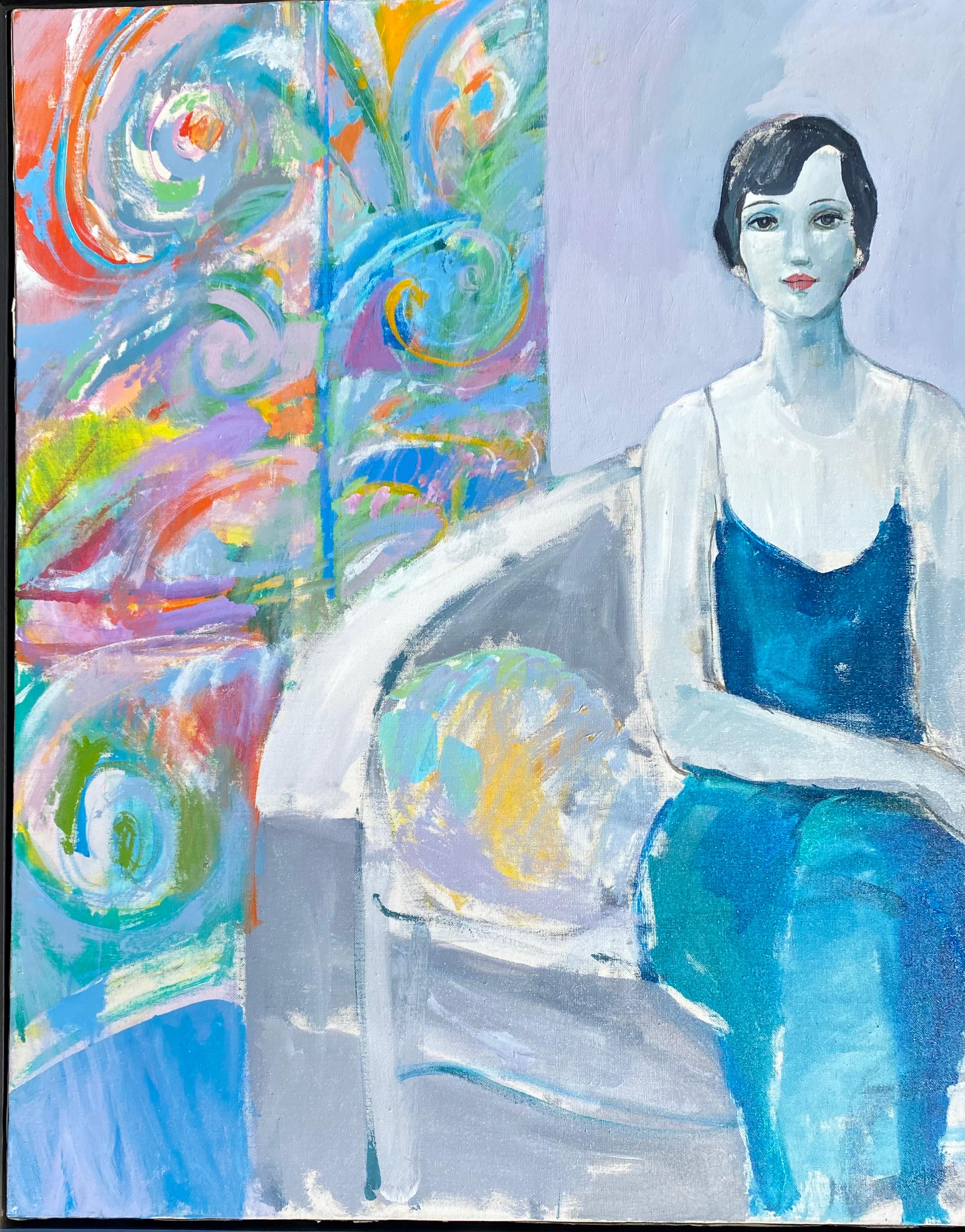 Elegant auf Couch (Art déco), Painting, von Jean Sardi