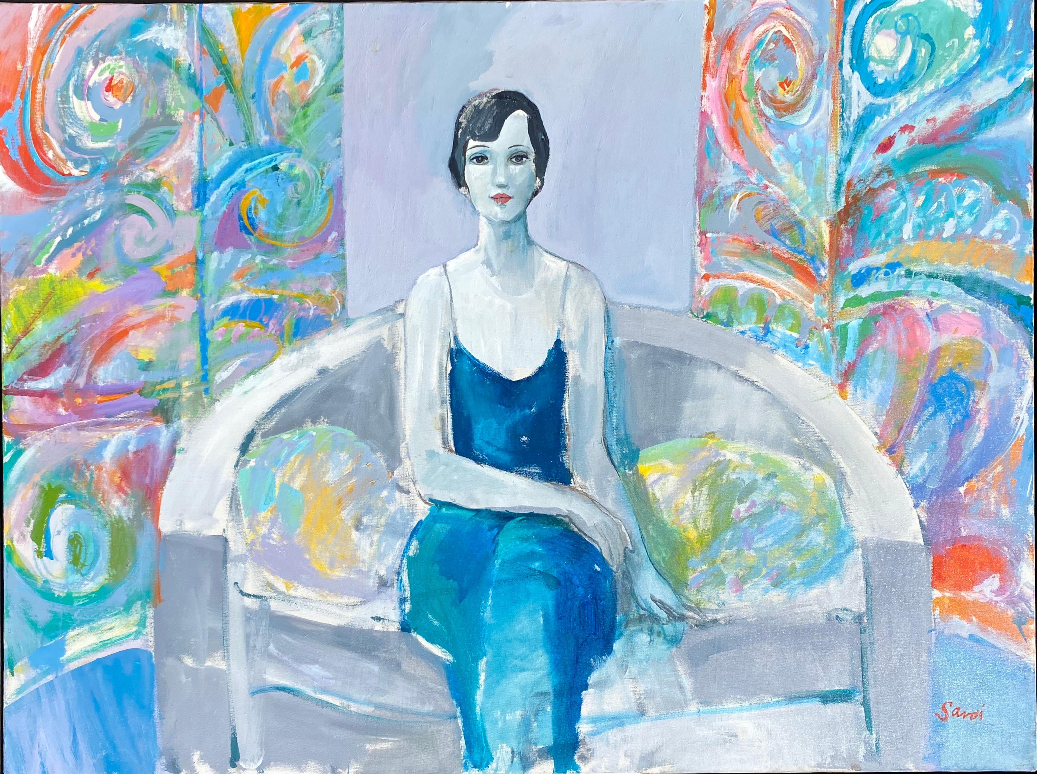 Jean Sardi Figurative Painting – Elegant auf Couch
