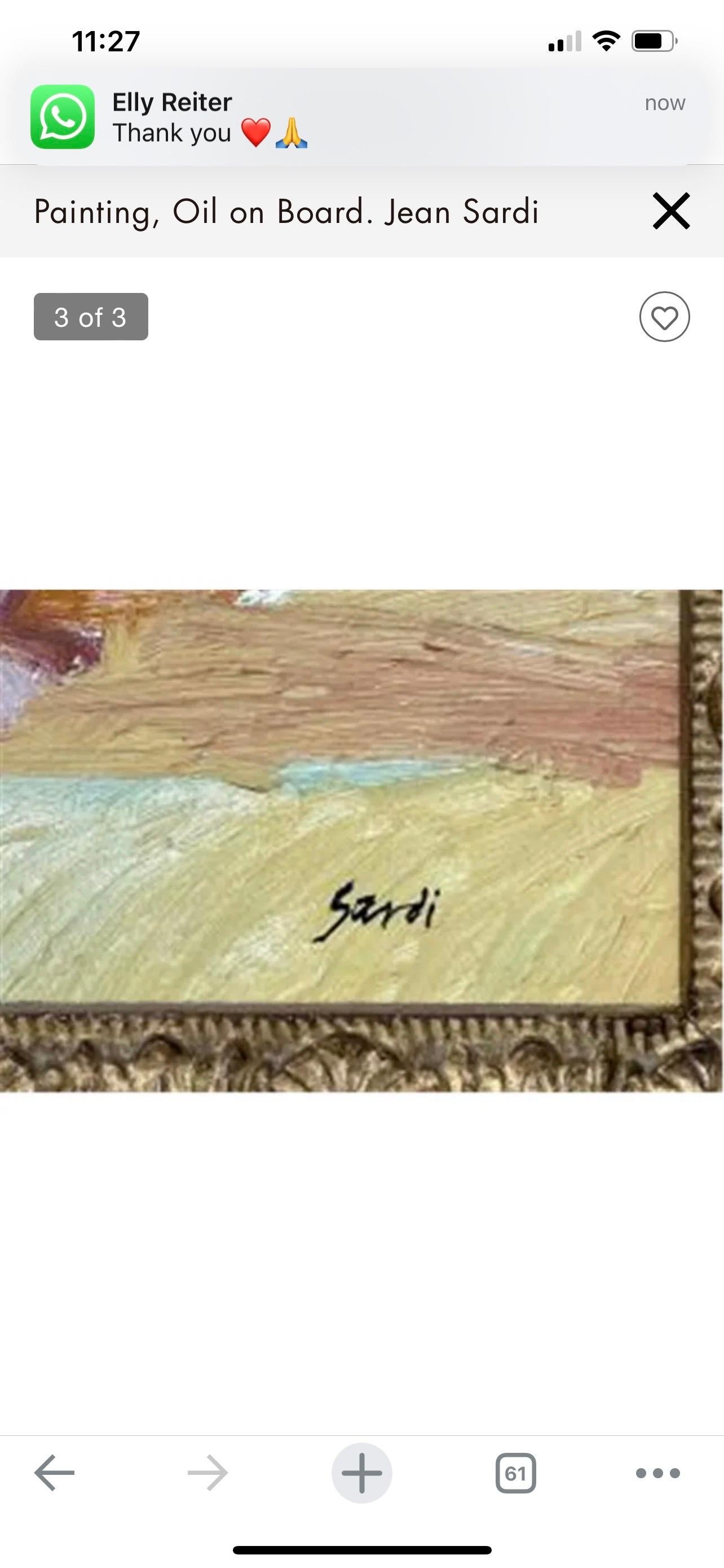 French Fauvist Post Impressionist Beach Scene, Umbrellas Jean Sardi Oil Painting For Sale 2